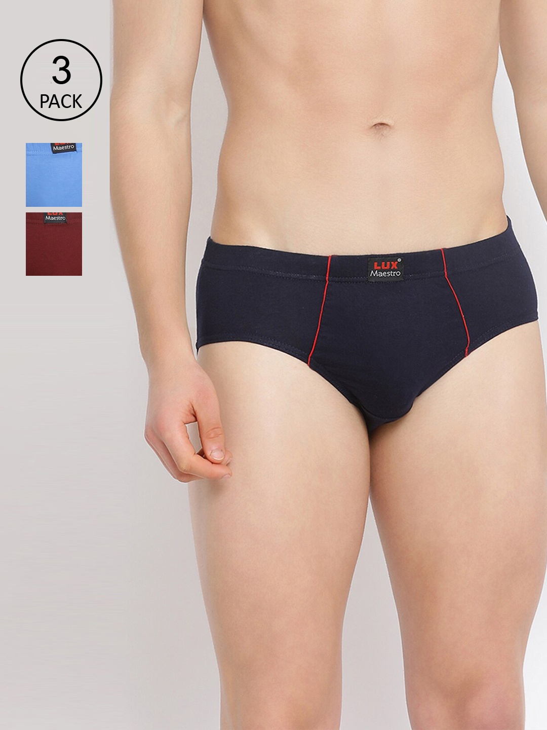 

LUX MAESTRO Men Pack Of 3 Navy Blue & Maroon Basic Briefs