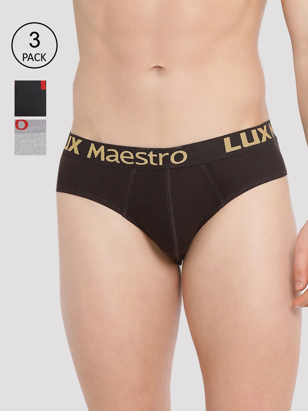 

LUX MAESTRO Men Pack Of 3 Solid Pure Cotton Basic Briefs, Coffee brown