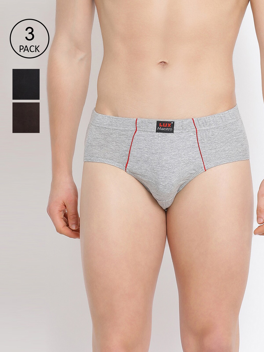 

LUX MAESTRO Men Pack Of 3 Solid Pure Cotton Briefs, Coffee brown