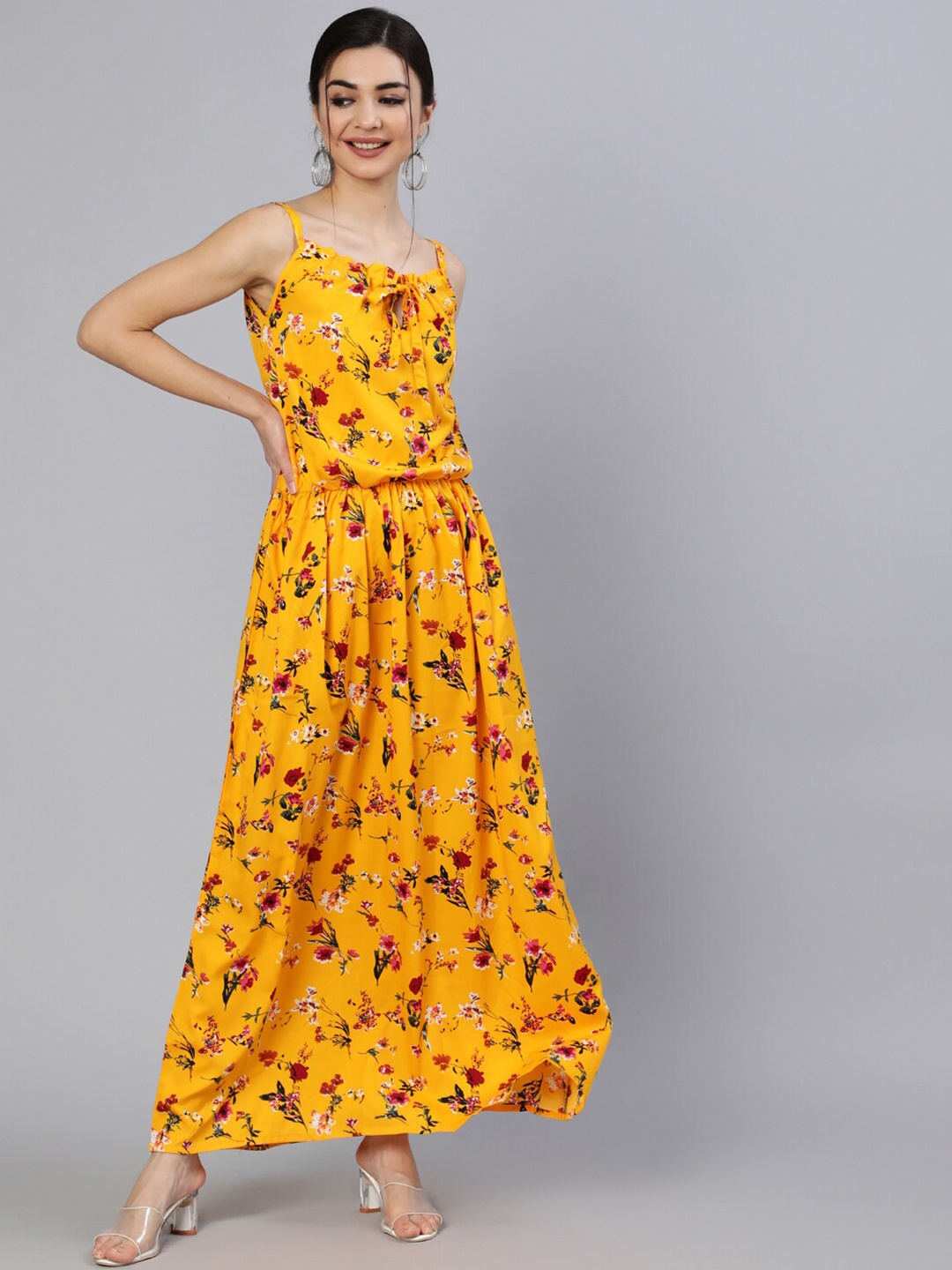 

AASI - HOUSE OF NAYO Yellow Floral Crepe Maxi Dress