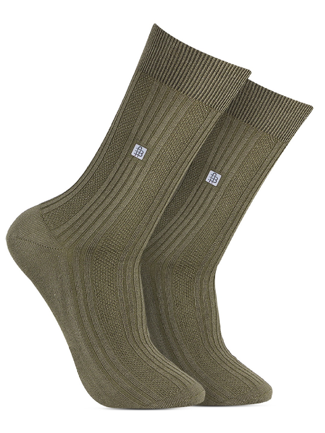 

Bonjour Men Olive Green Ribbed Calf-Length Formal Socks