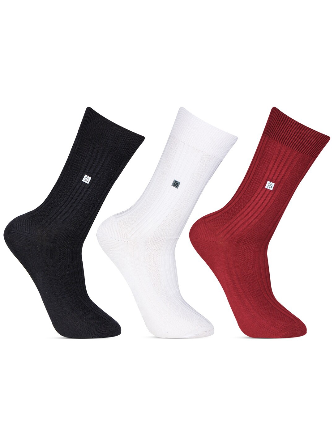 

Bonjour Men Pack Of 3 Assorted Calf-Length Ribbed Formal Socks