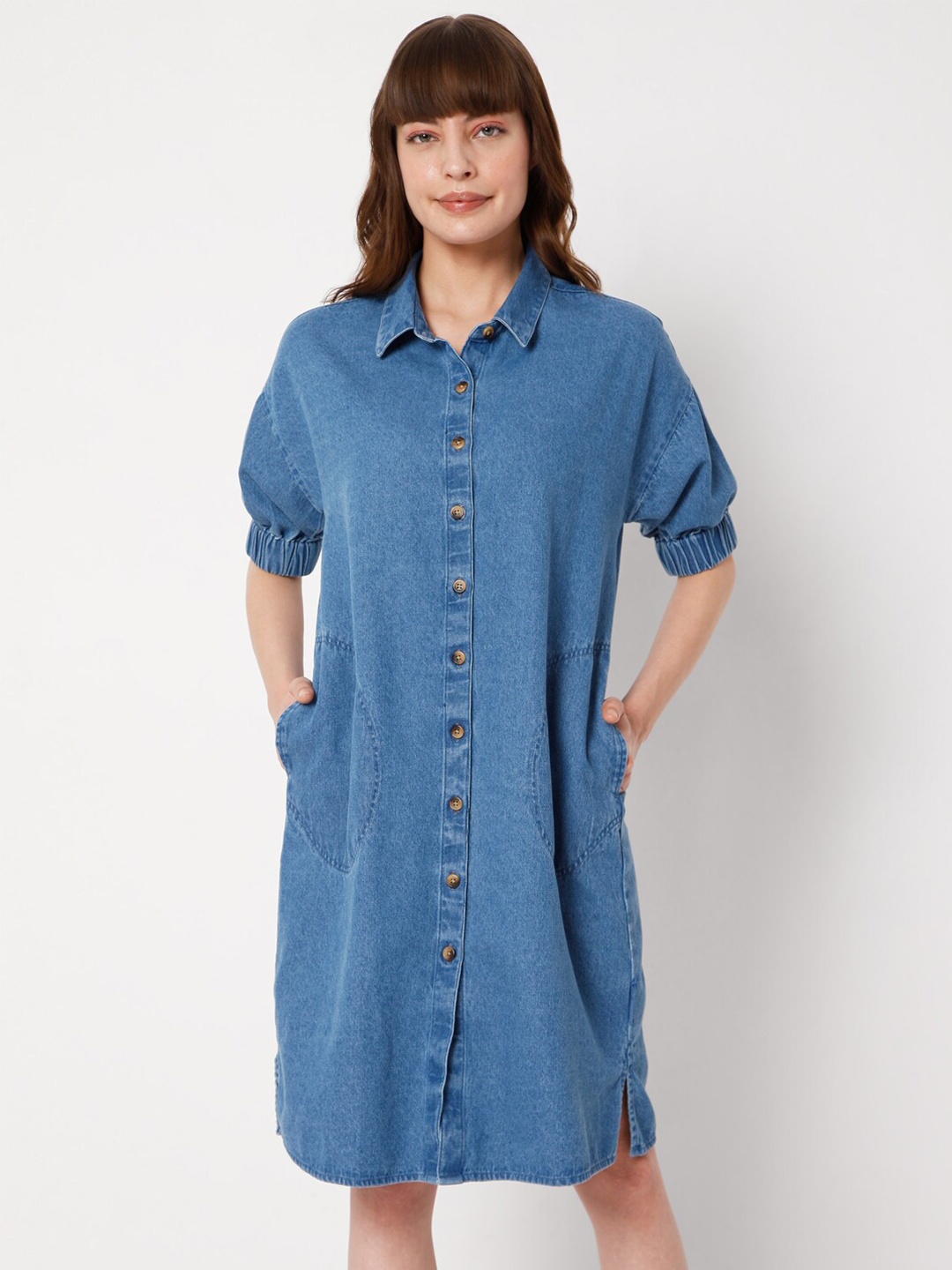 

Vero Moda Blue Denim Cotton Shirt Dress