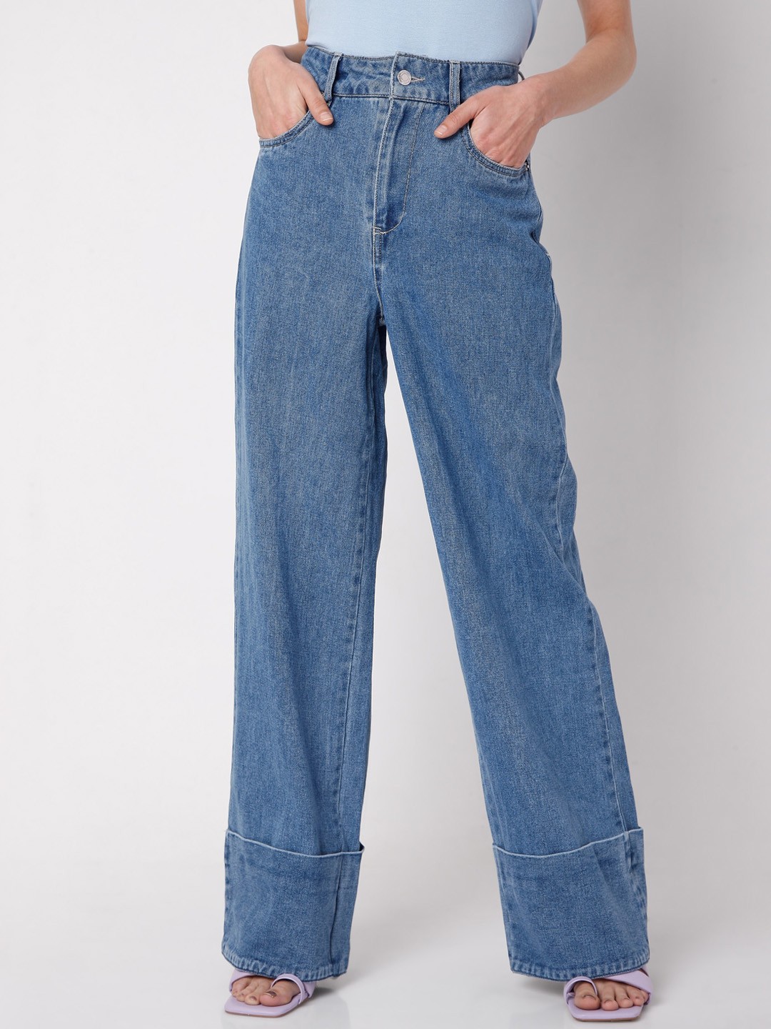 

Vero Moda Women Blue Wide Leg High-Rise Jeans