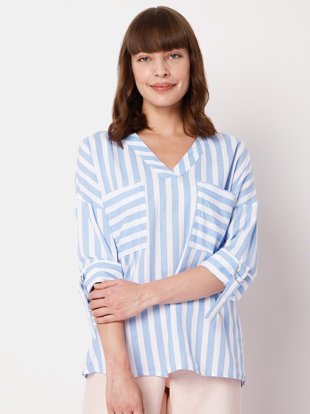 

Vero Moda Women Blue & White Striped Top