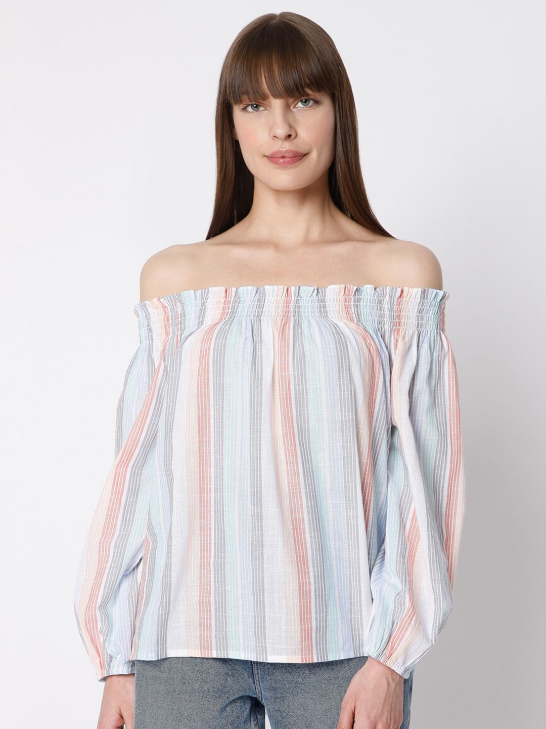 

Vero Moda Women White & Blue Striped Top