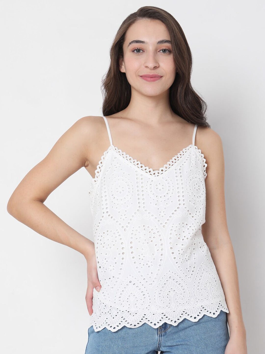 

Vero Moda Women White Schiffli Crop Top