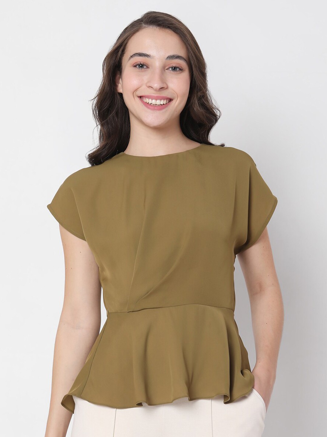 

Vero Moda Women Green Extended Sleeves Peplum Top