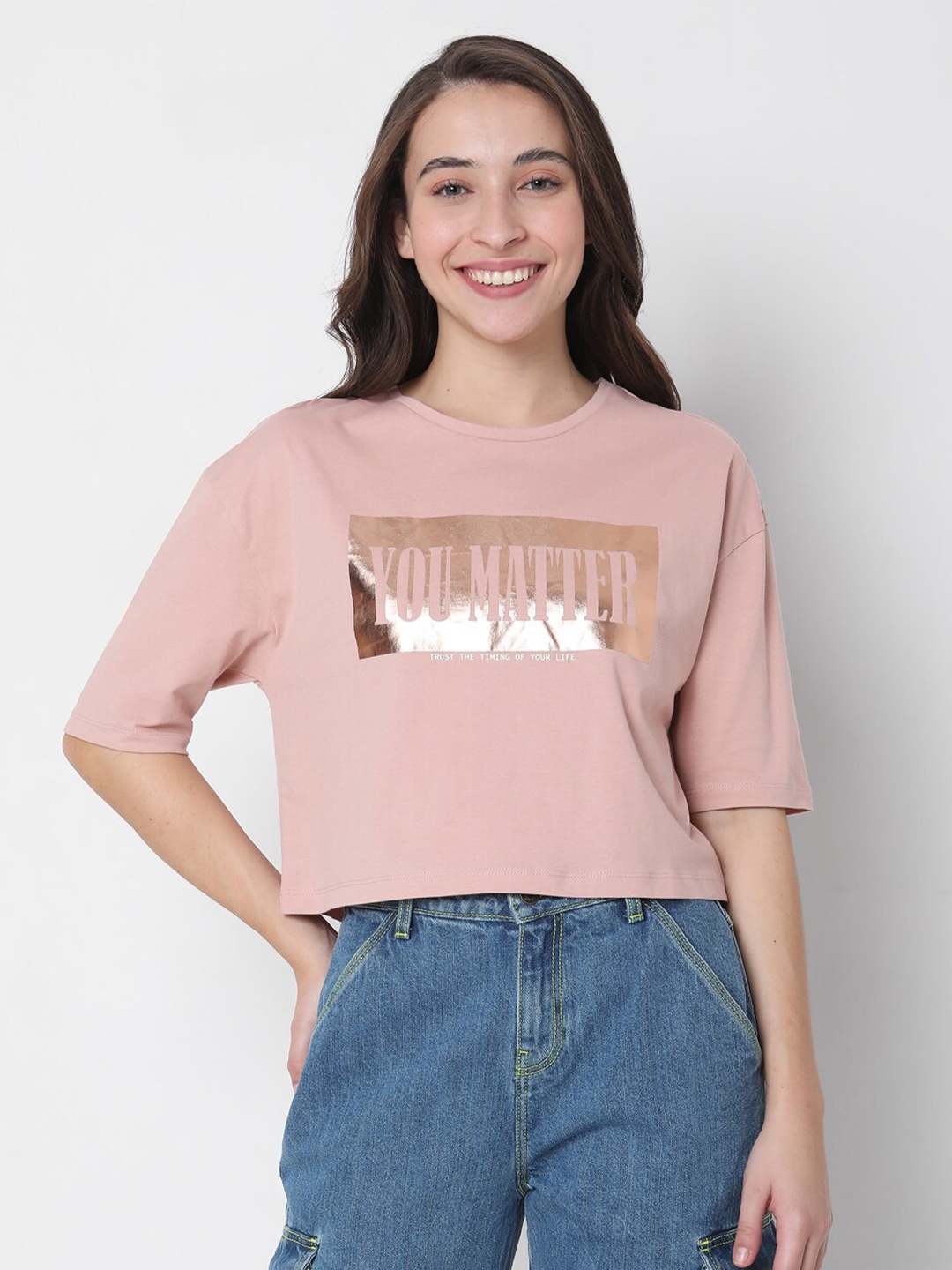 

Vero Moda Women Rose Typography Printed T-shirt