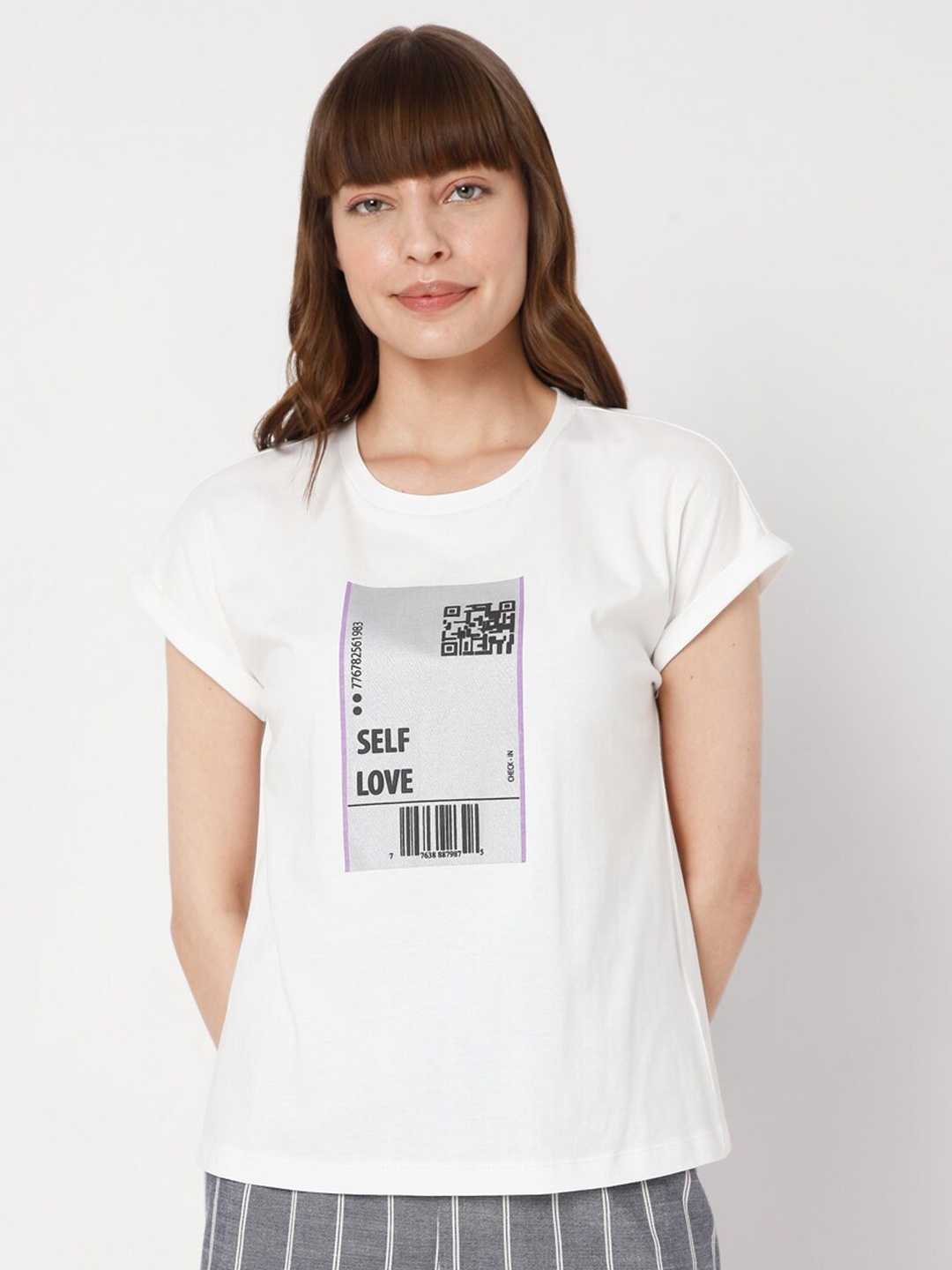 

Vero Moda Women White Typography Printed T-shirt