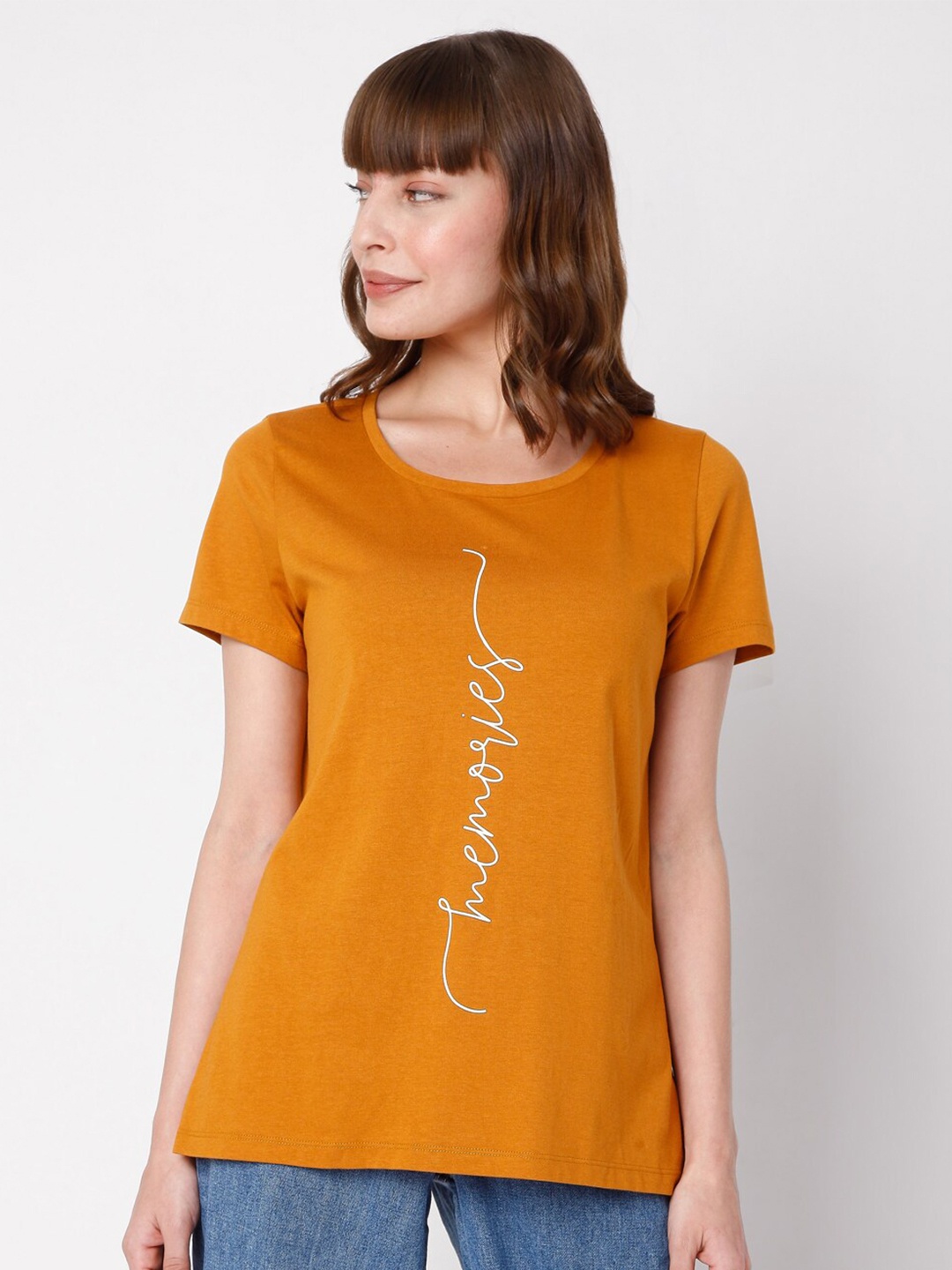 

Vero Moda Women Brown Typography Printed T-shirt