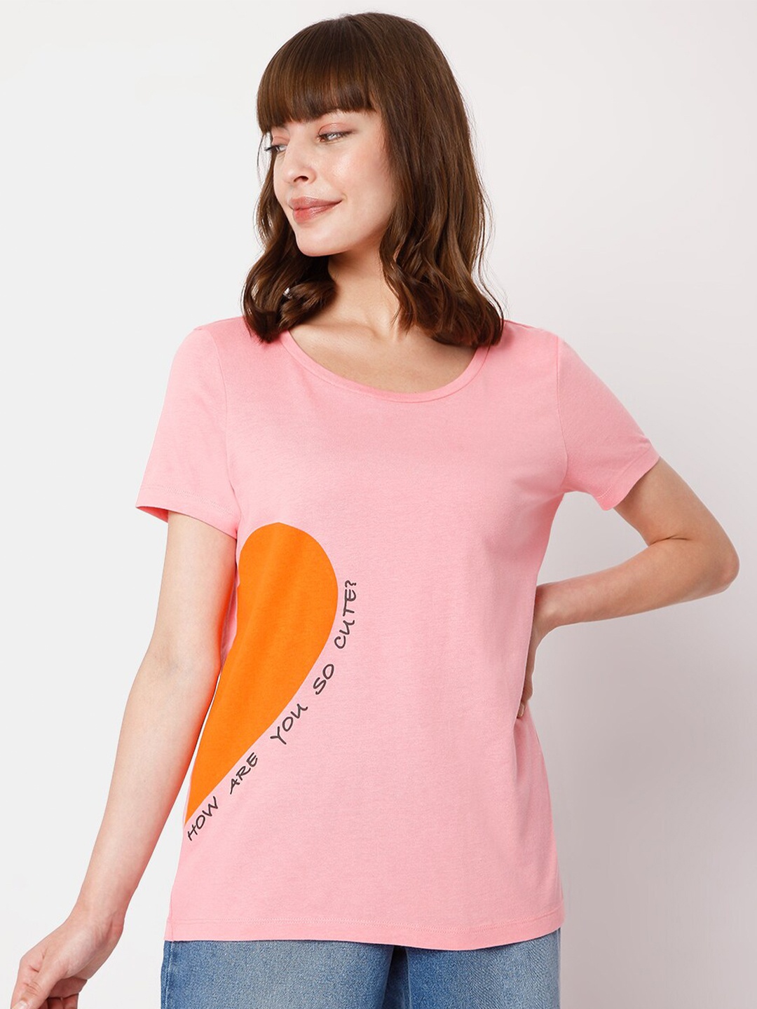 

Vero Moda Women Pink Printed T-shirt