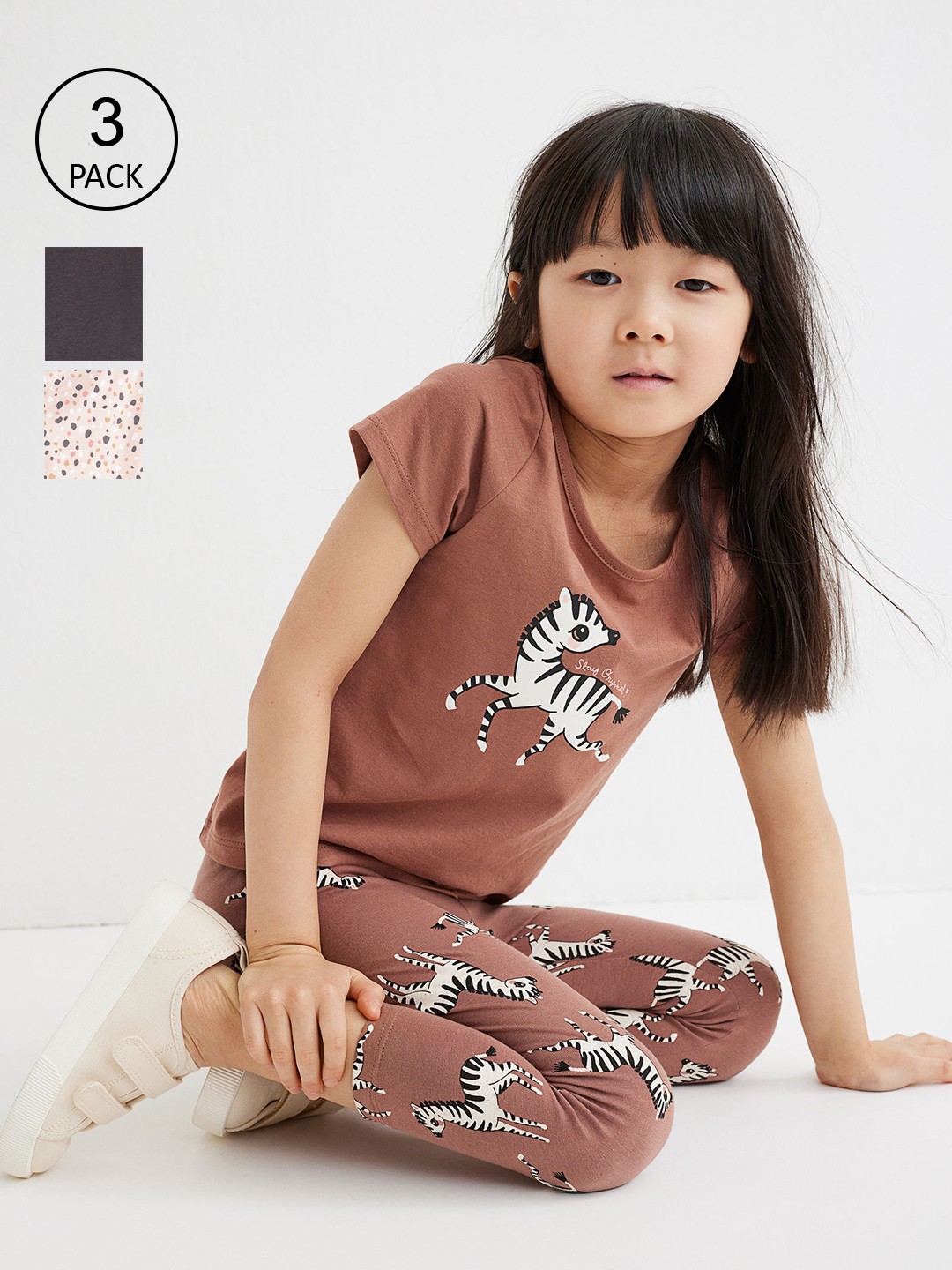 

H&M Girls Black & Brown 3-Pack Capri Leggings