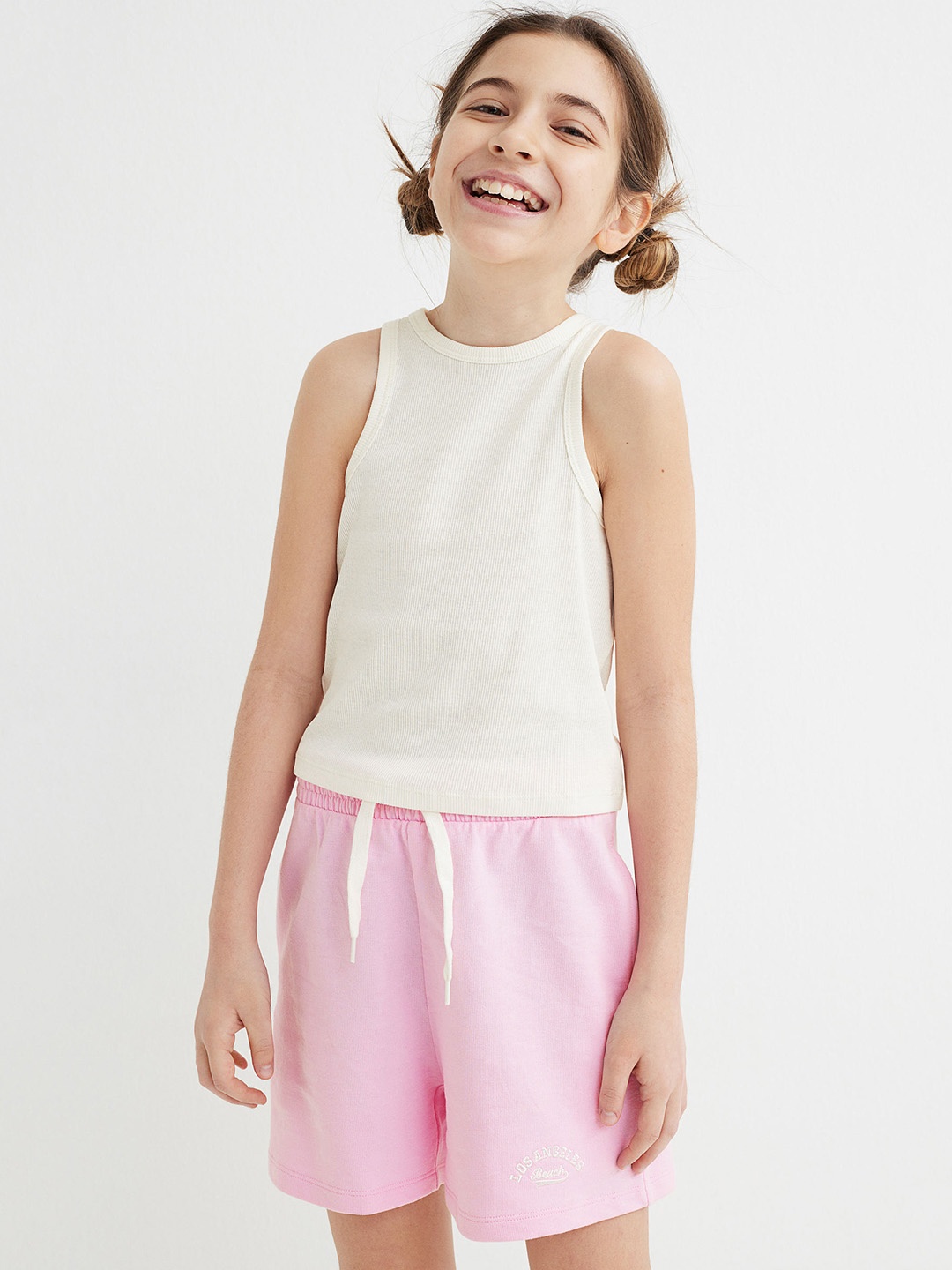 

H&M Girls Pink & Cream Colored Solid 2-Piece Cotton Jersey Set