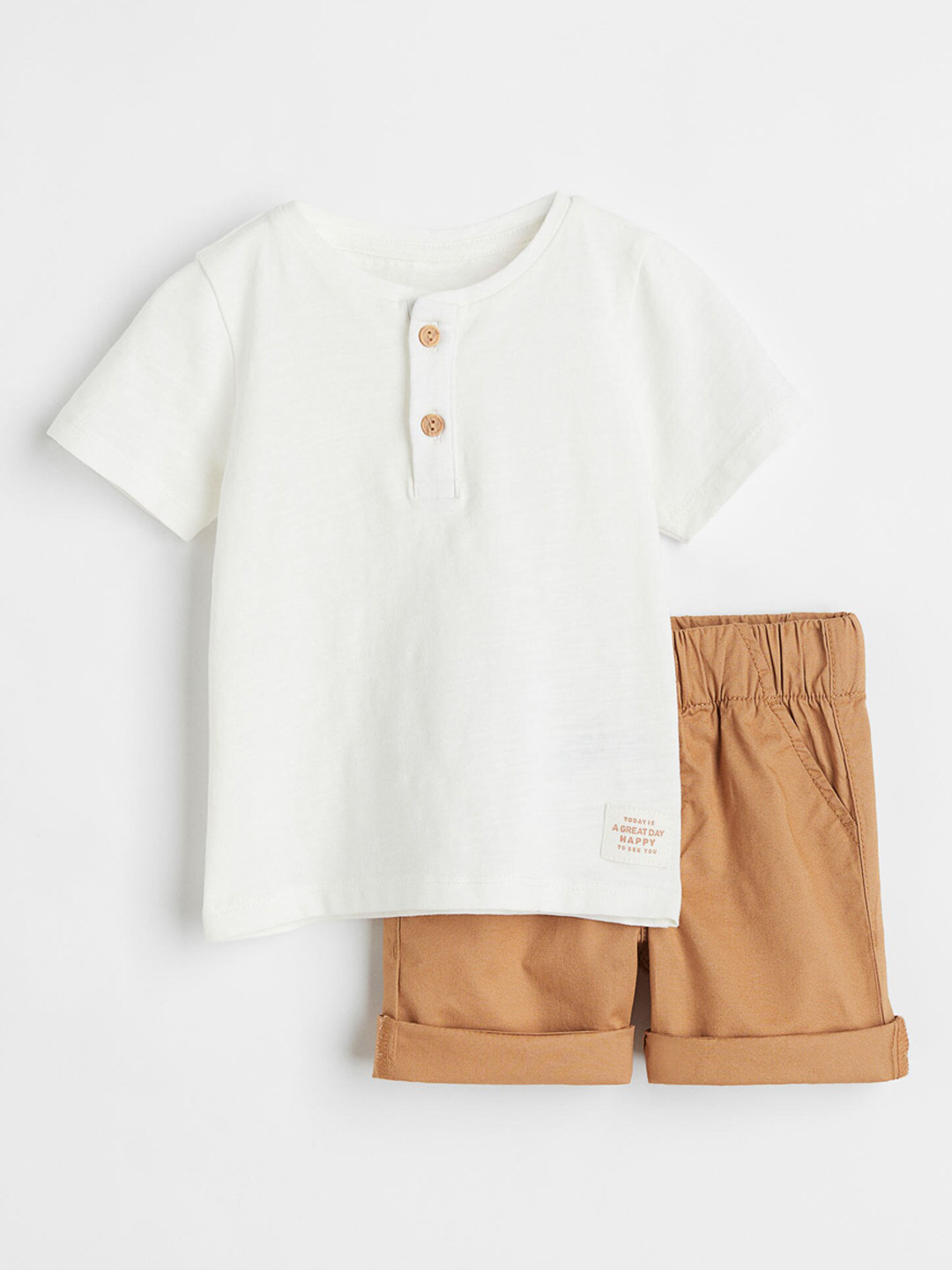 

H&M Boys White & Brown Solid 2-Piece Cotton Set
