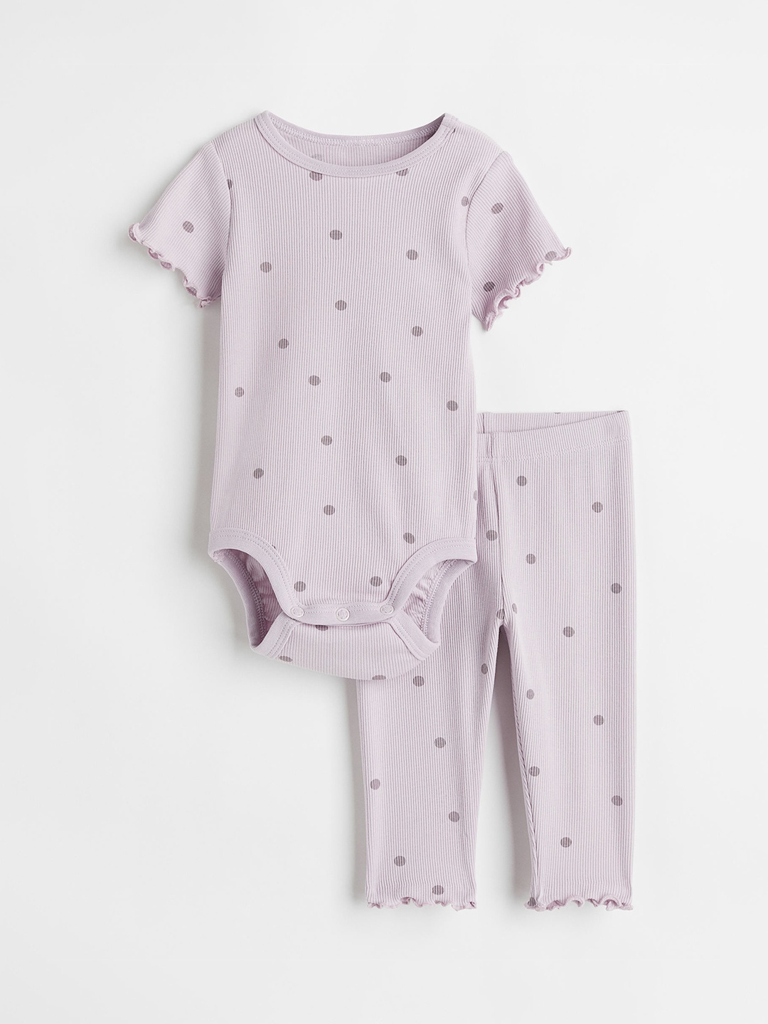 

H&M Girls Purple & Grey Printed 2-Piece Ribbed Set