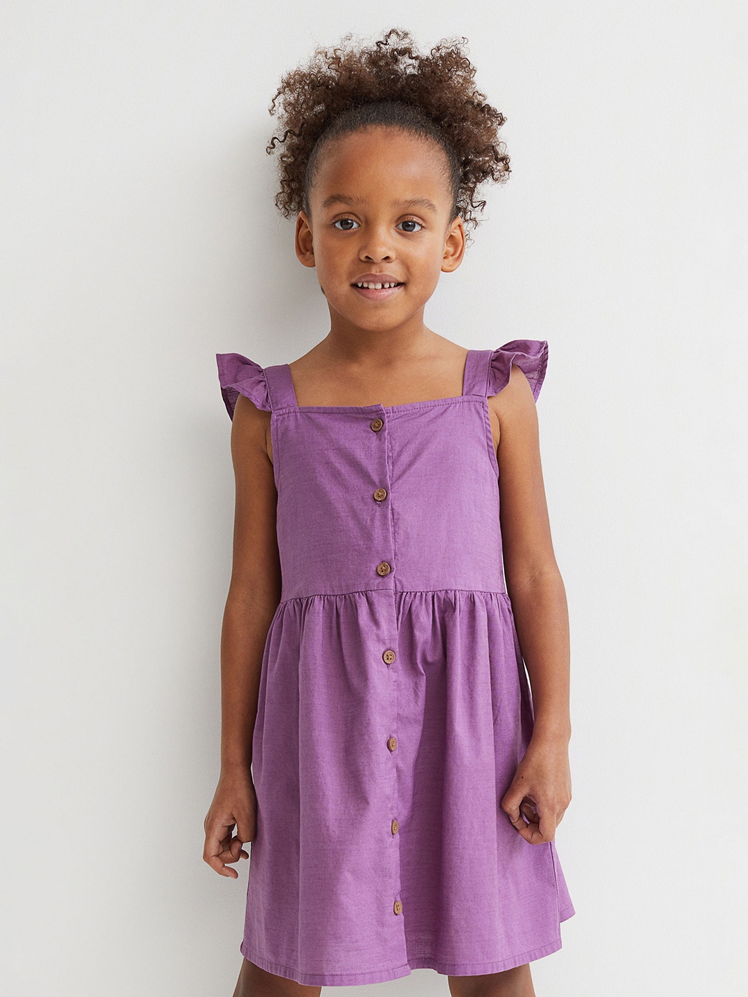 

H&M Girls Purple Solid Shoulder Straps Cotton Fit & Flare Dress