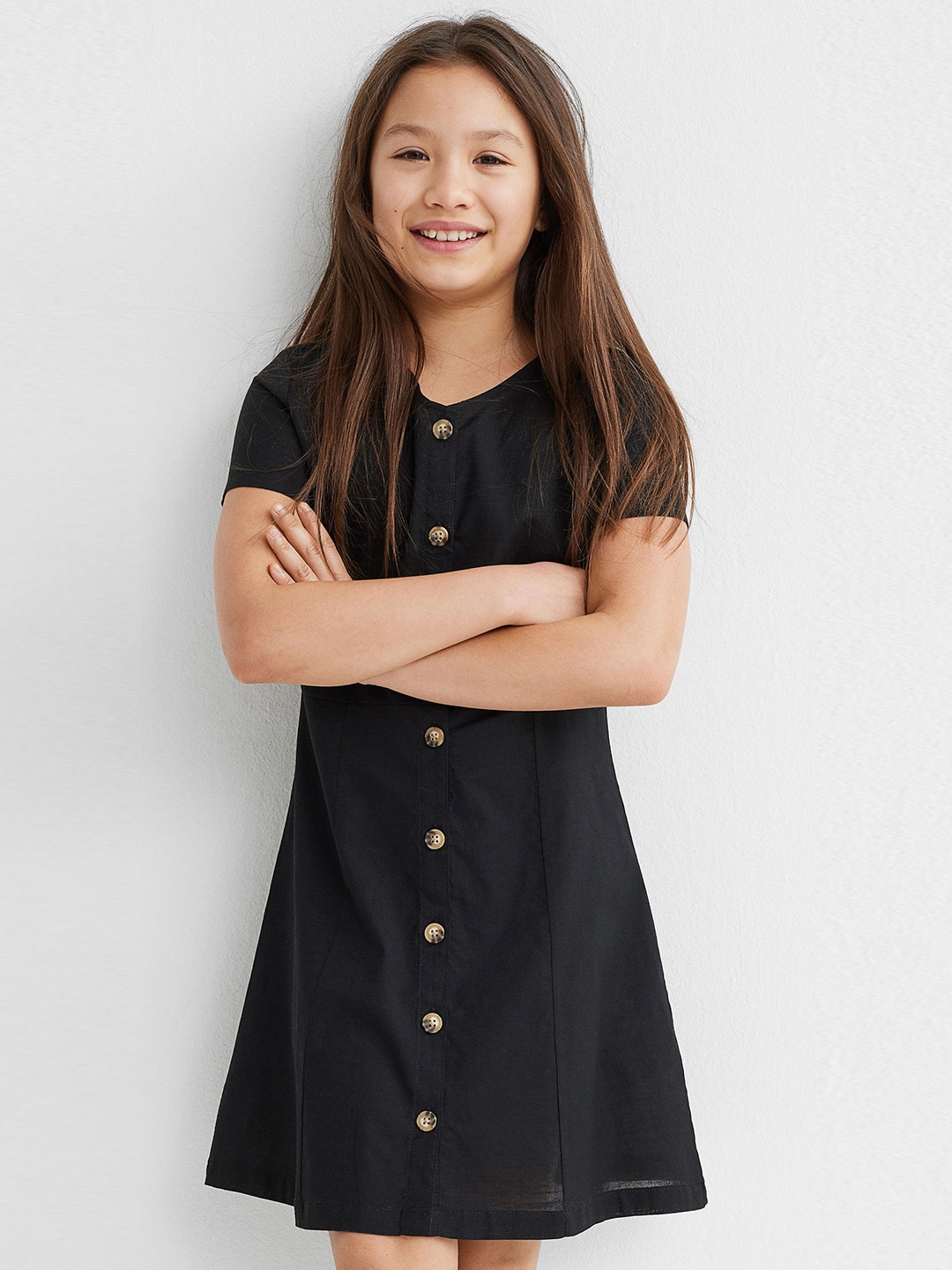 

H&M Girls Black Button-Front Dress