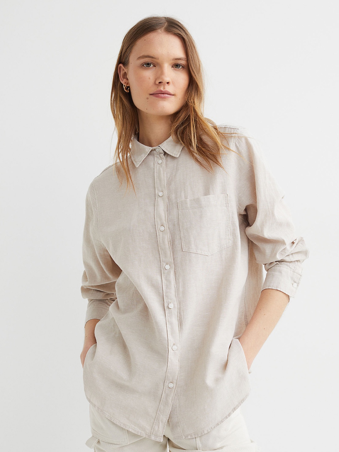 

H&M Beige Linen-Blend Shirt