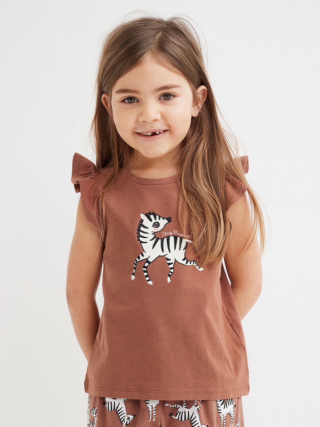 

H&M Girls Pack of 3 Brown & Black Printed Cotton Jersey Tops