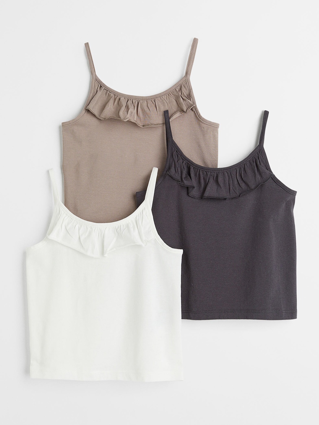 

H&M Girls 3-Pack Cotton Strappy Tops, Beige