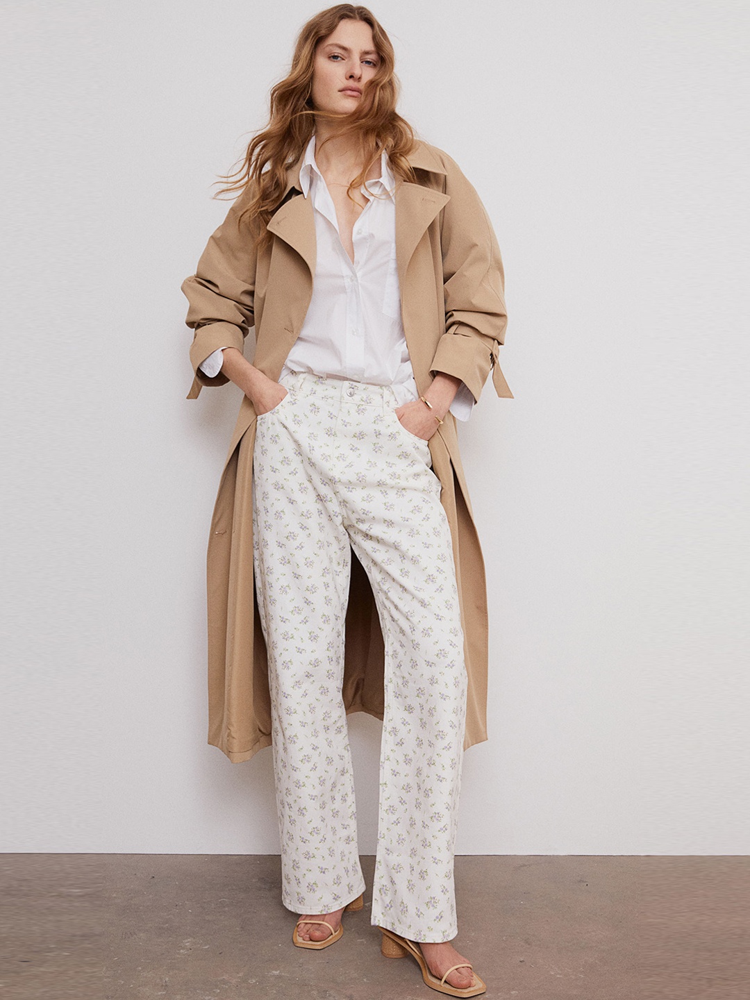 

H&M White High Waist Twill Trousers