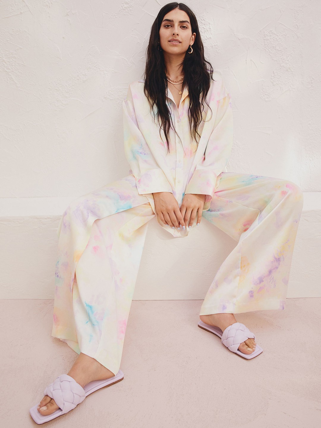 

H&M Women Multicolored Printed Wide Satin Trousers, Multi