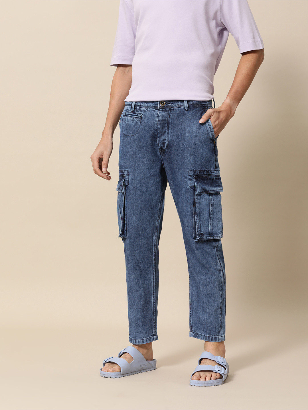 

Mr Bowerbird Men Blue Cargos Trousers