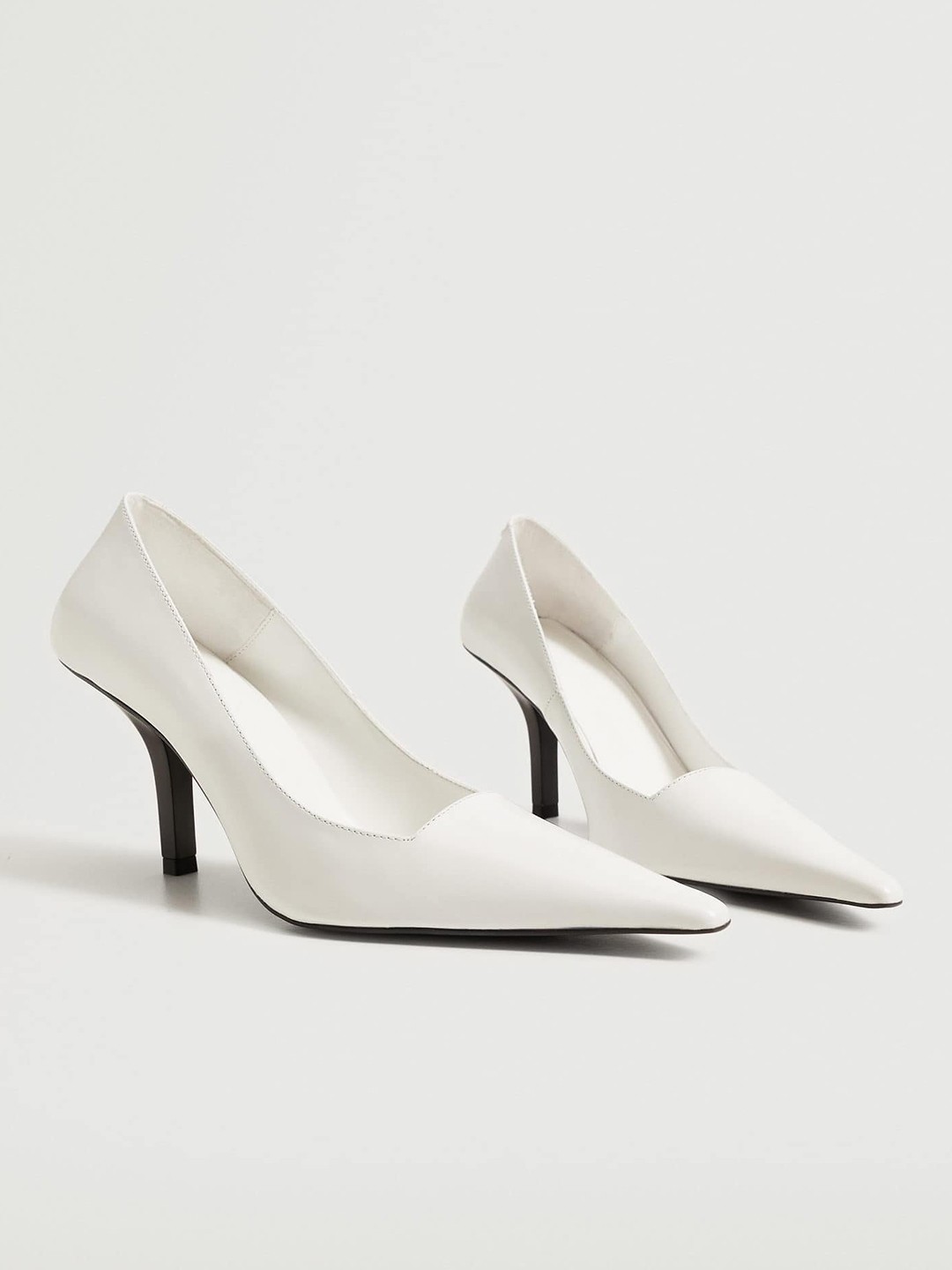 

MANGO Women White Solid Leather Pumps