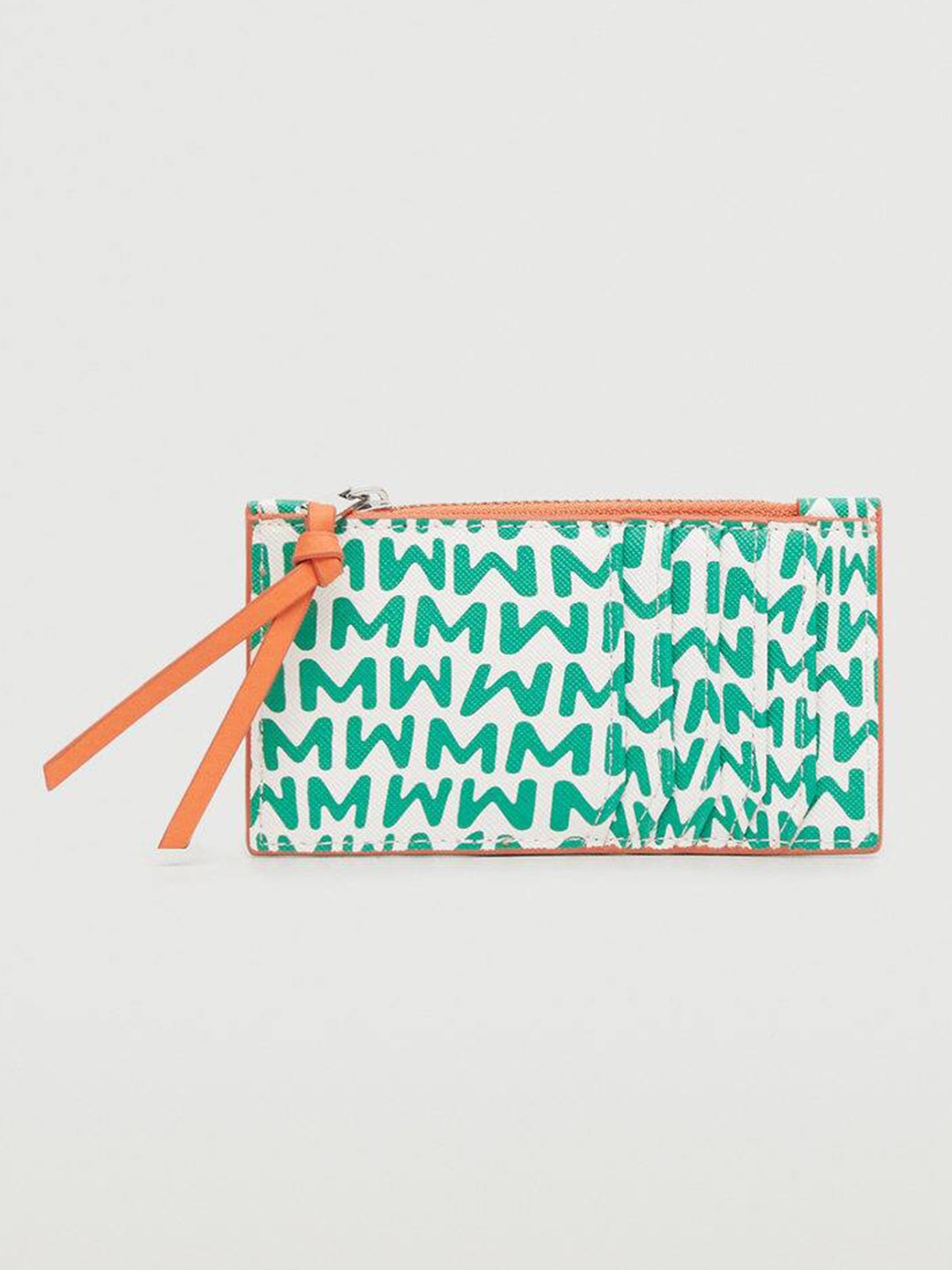 

MANGO Women White & Green Brand Logo Print Zip Wallet