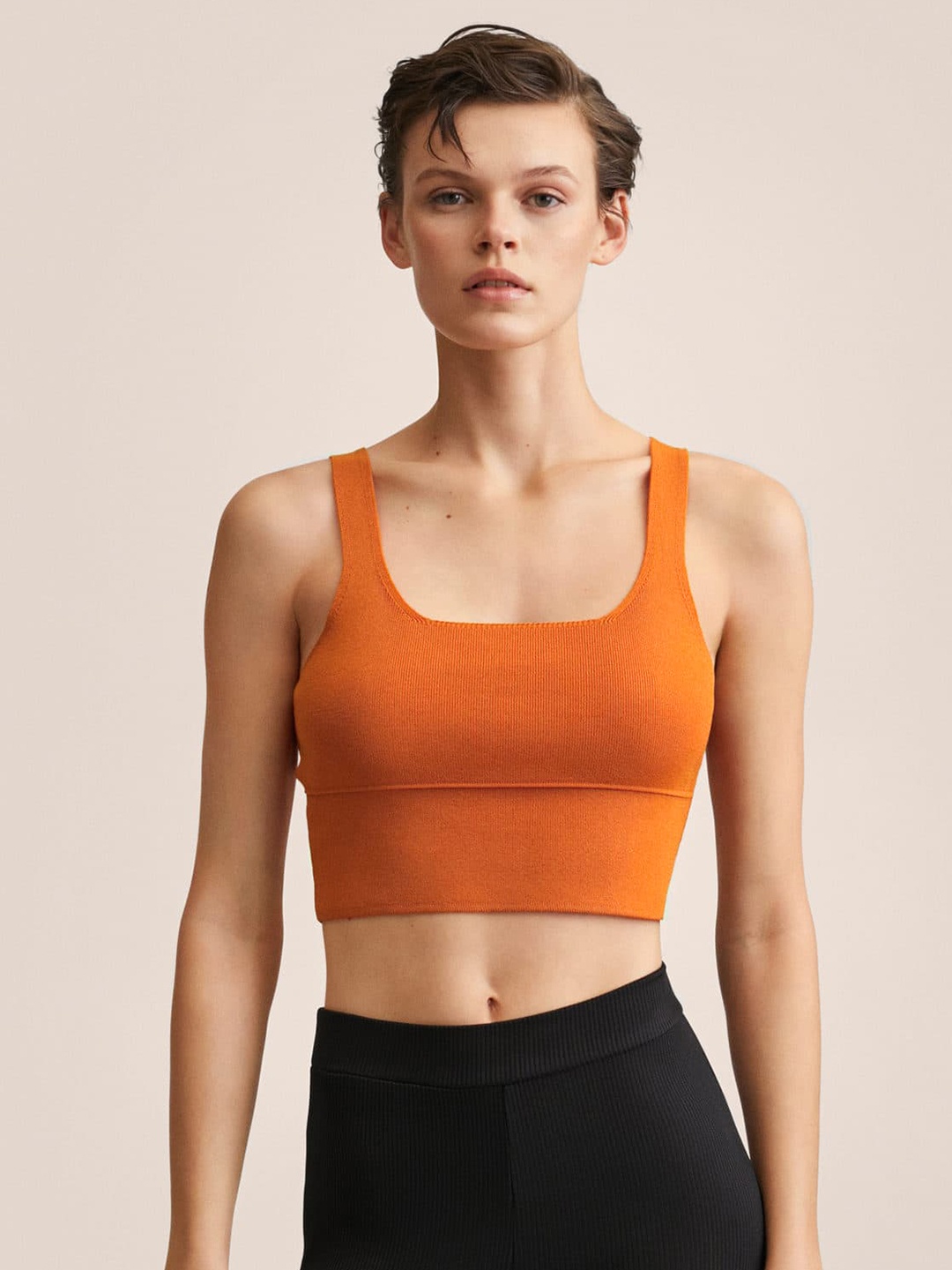 

MANGO Rust Orange Solid Crop Top