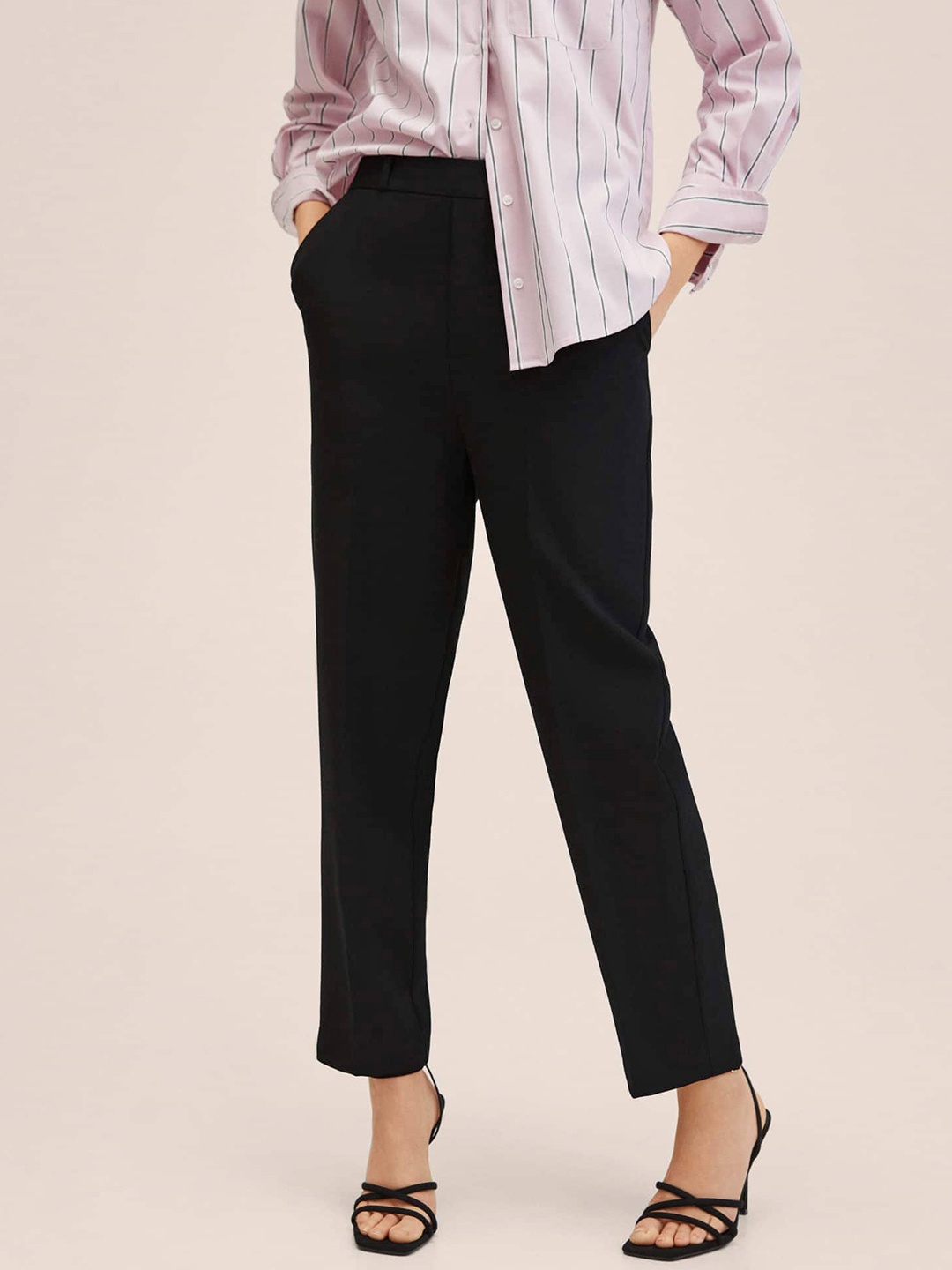 

MANGO Women Black Solid Straight Fit Trousers