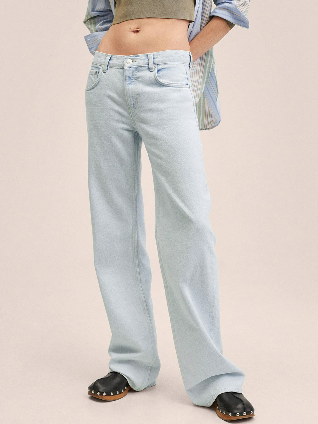 

MANGO Women Blue Wide Leg Pure Cotton Low-Rise Jeans