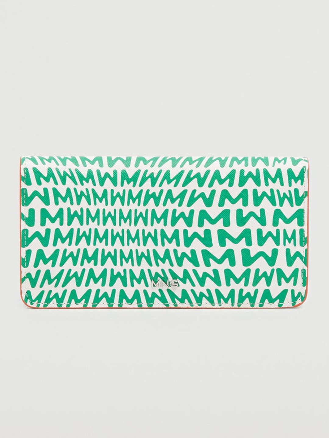 

MANGO Women White & Green Brand Logo Print Envelope Wallet