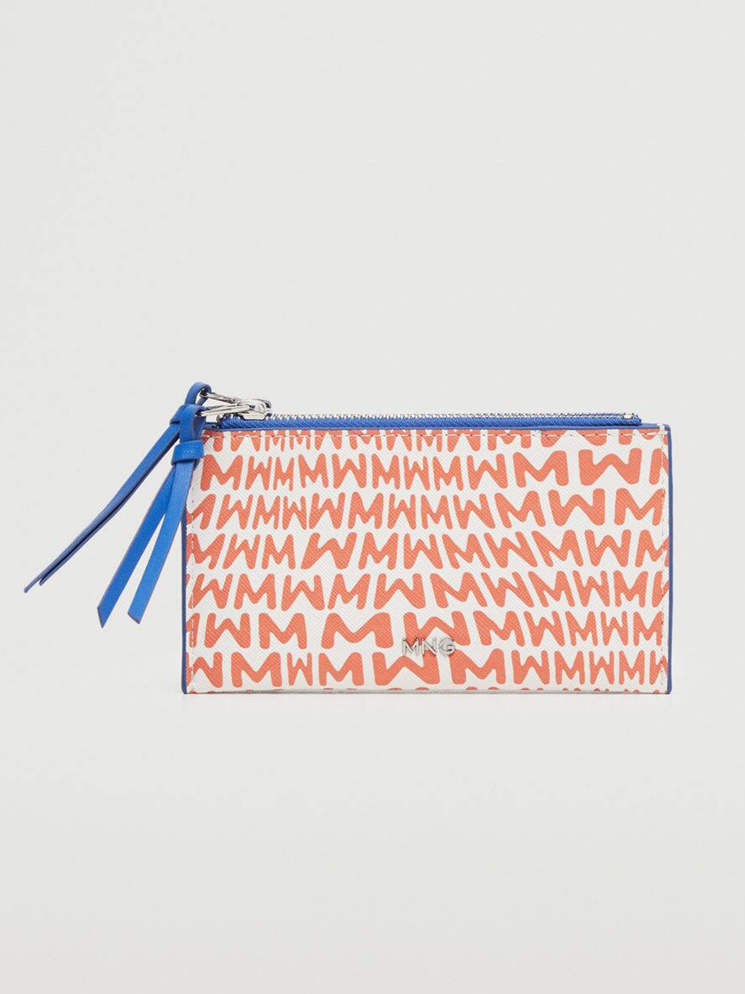 

MANGO Women White & Orange Printed Purse Clutch