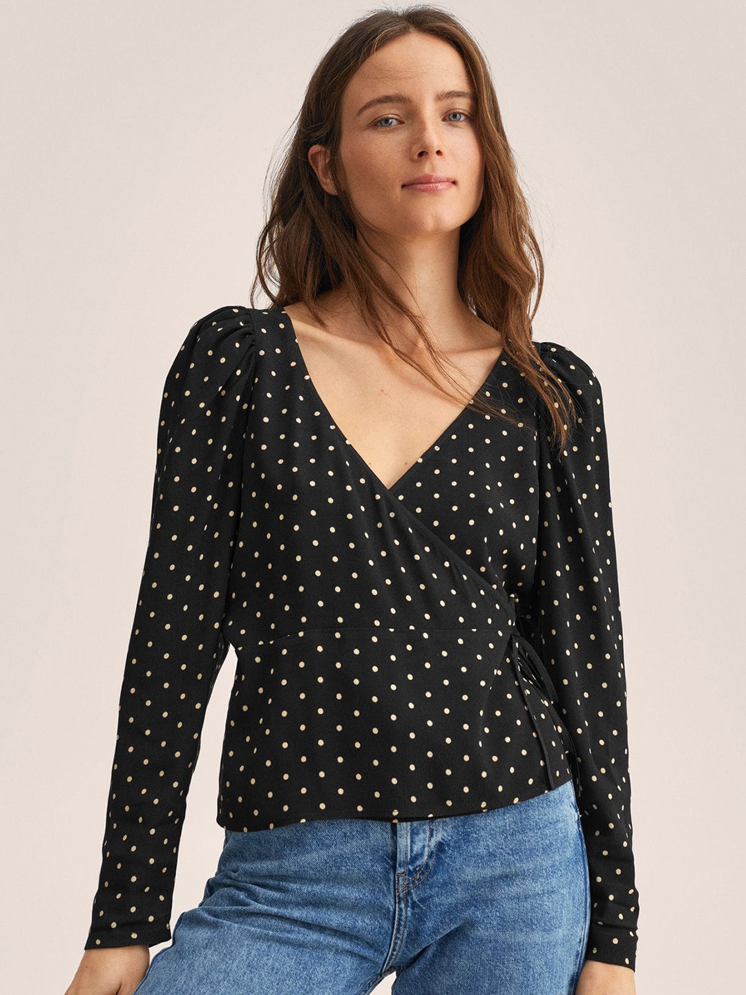 

MANGO Black Geometric Print Wrap Top