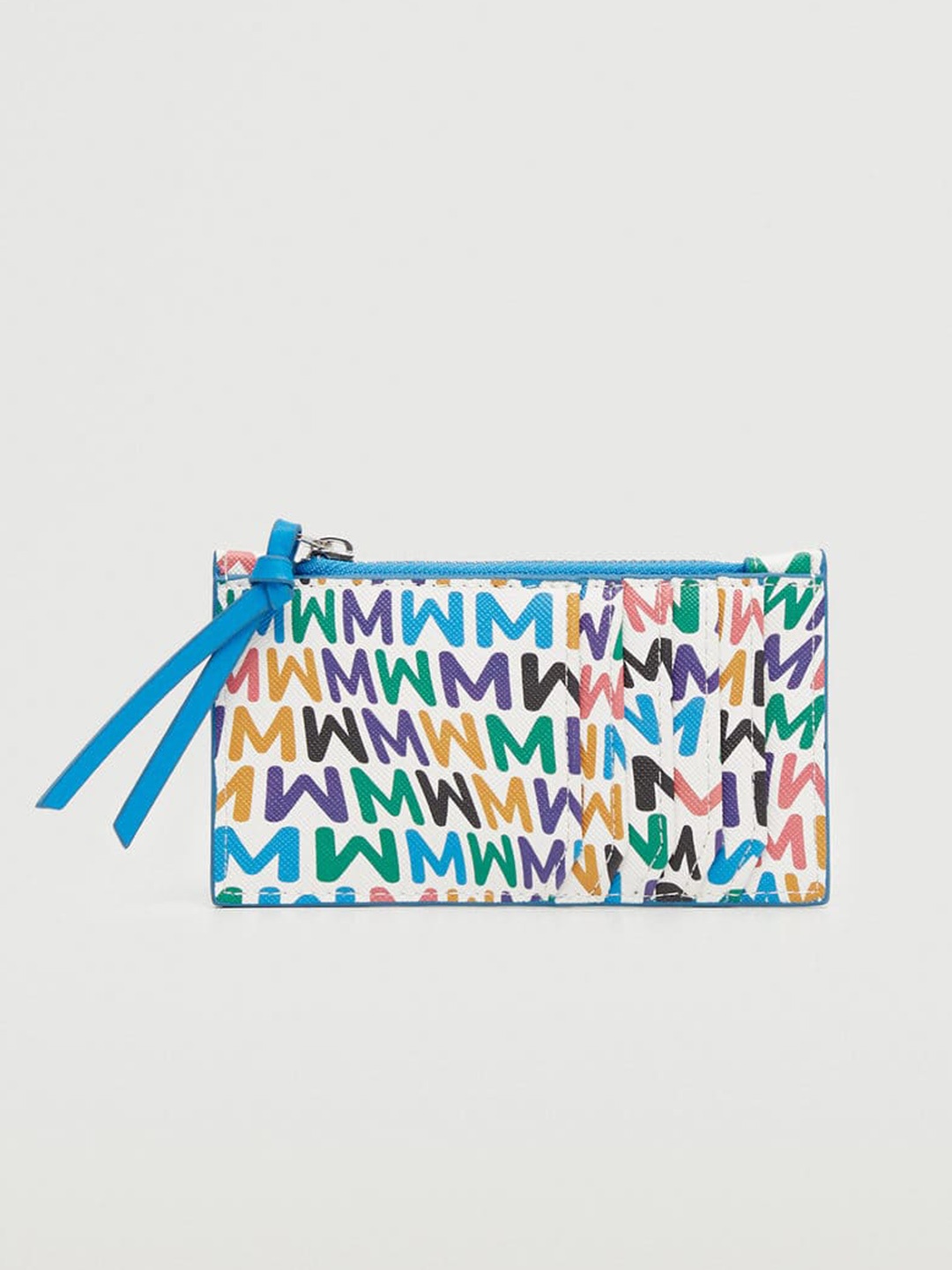 

MANGO Women White & Blue Brand Logo Print Zip Wallet