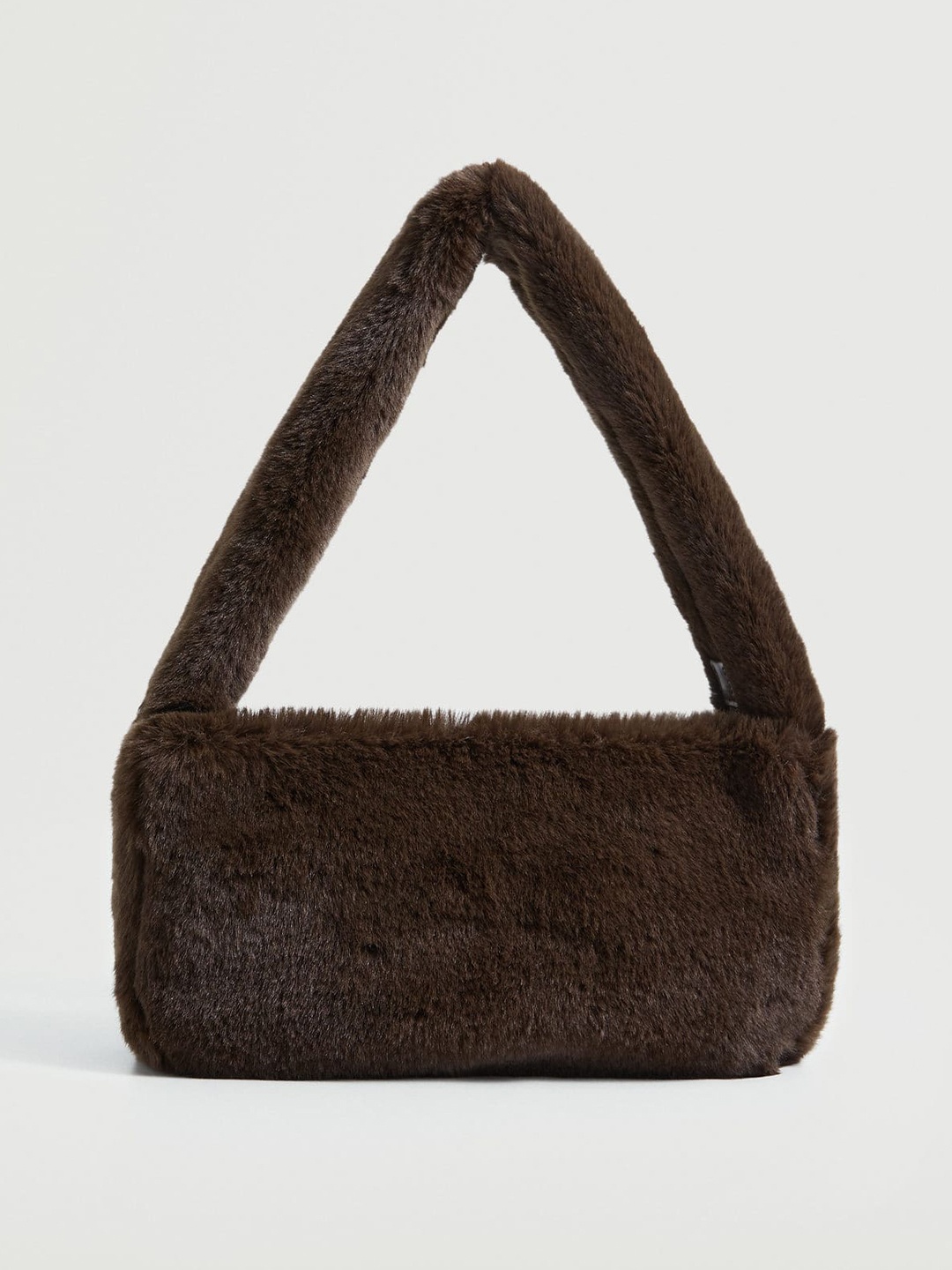 

MANGO Women Coffee Brown Solid Faux Fur Structured Baguette Bag