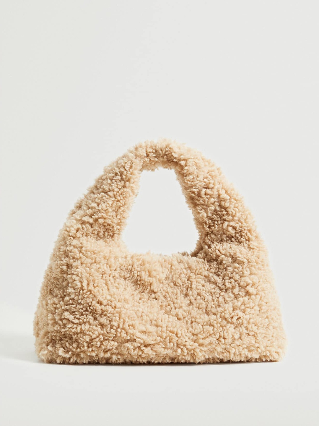 

MANGO Women Cream-Coloured Structured Faux-Shearling Baguette Bag