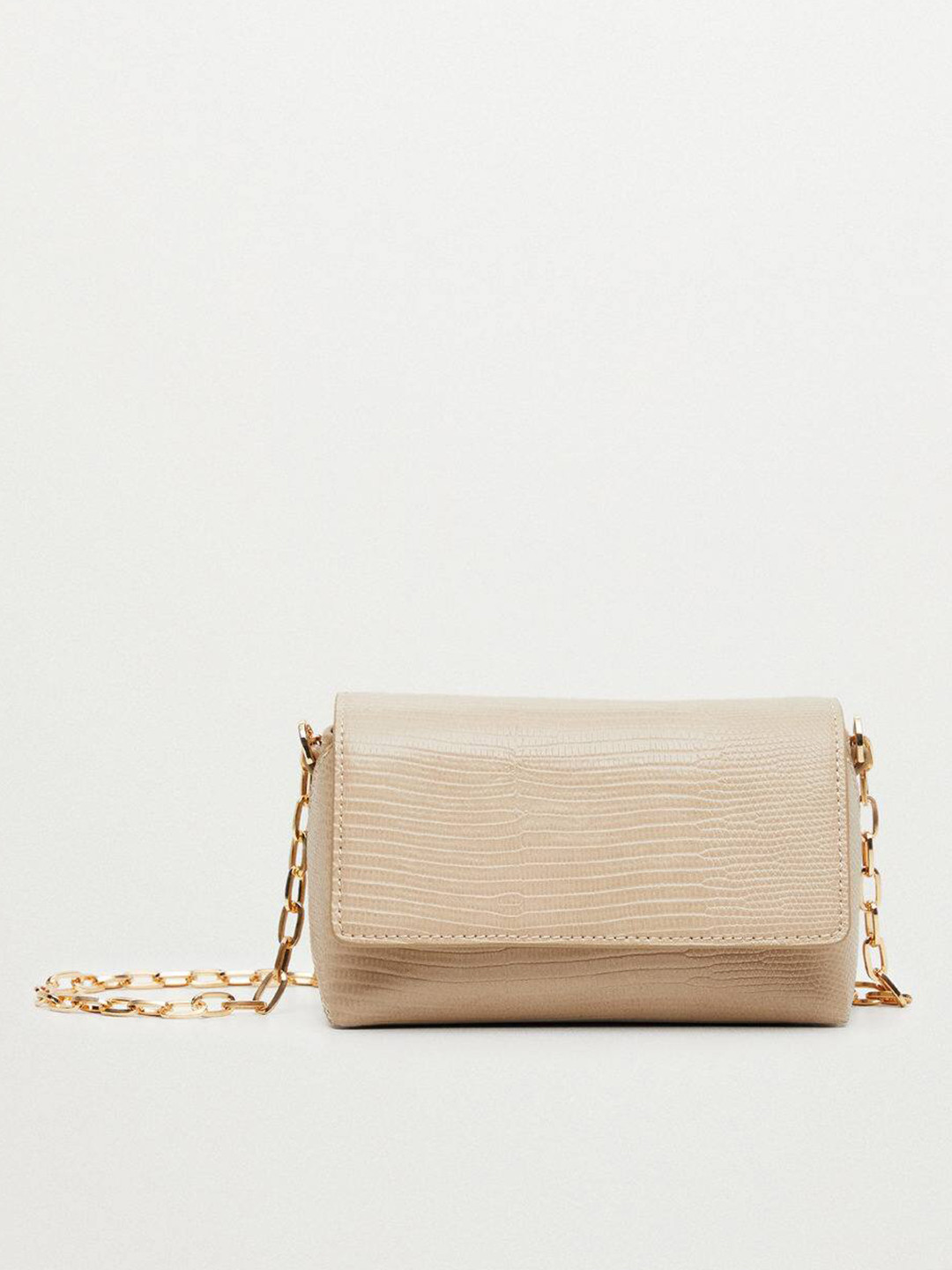 

MANGO Women Beige Textured Structured Sling Bag