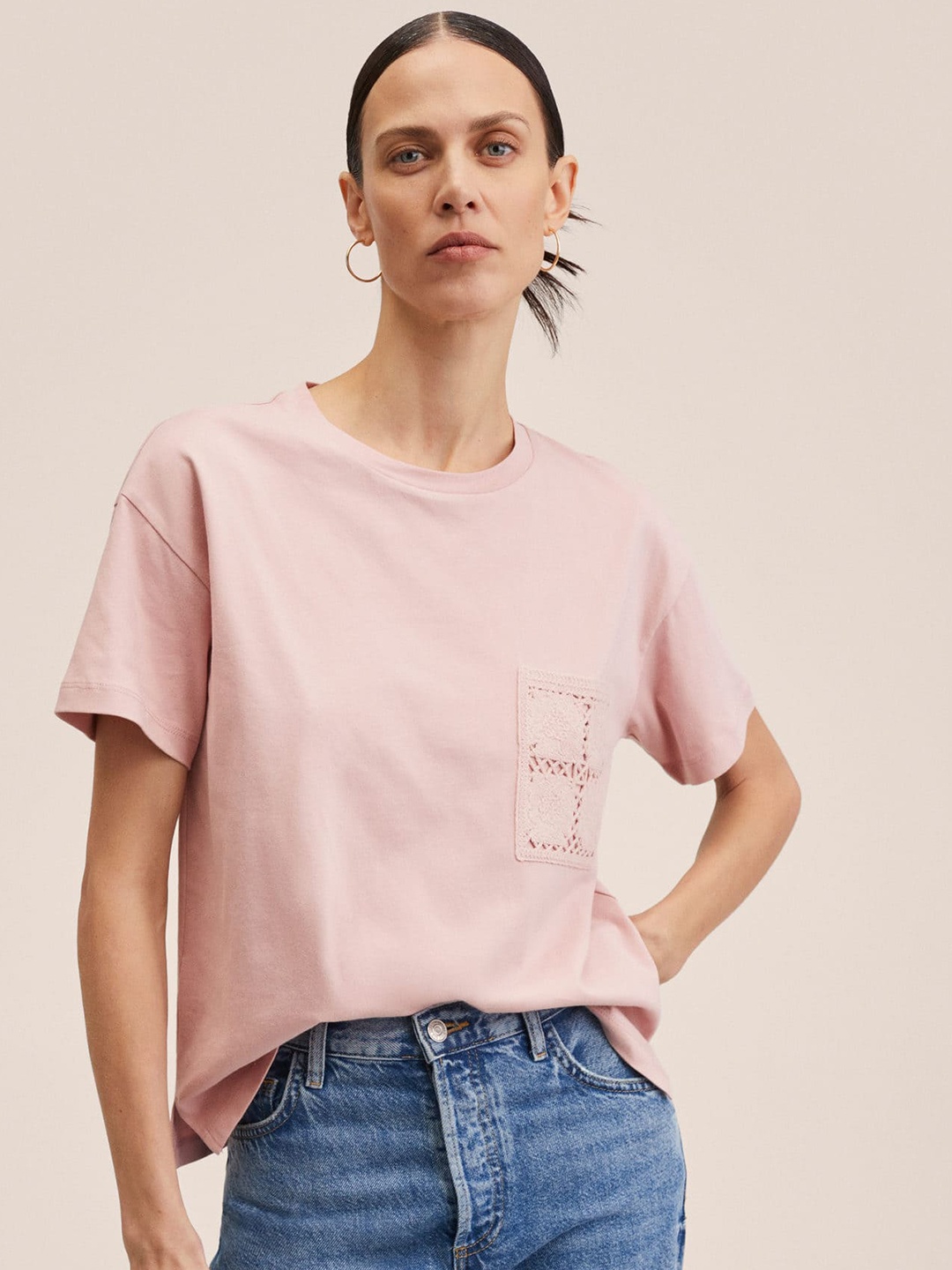 

MANGO Women Pink Solid T-shirt