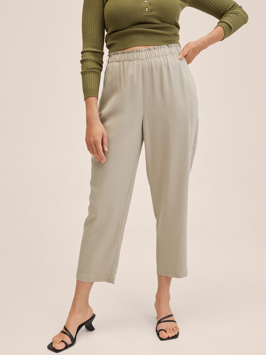 

MANGO Women Beige Solid Culottes