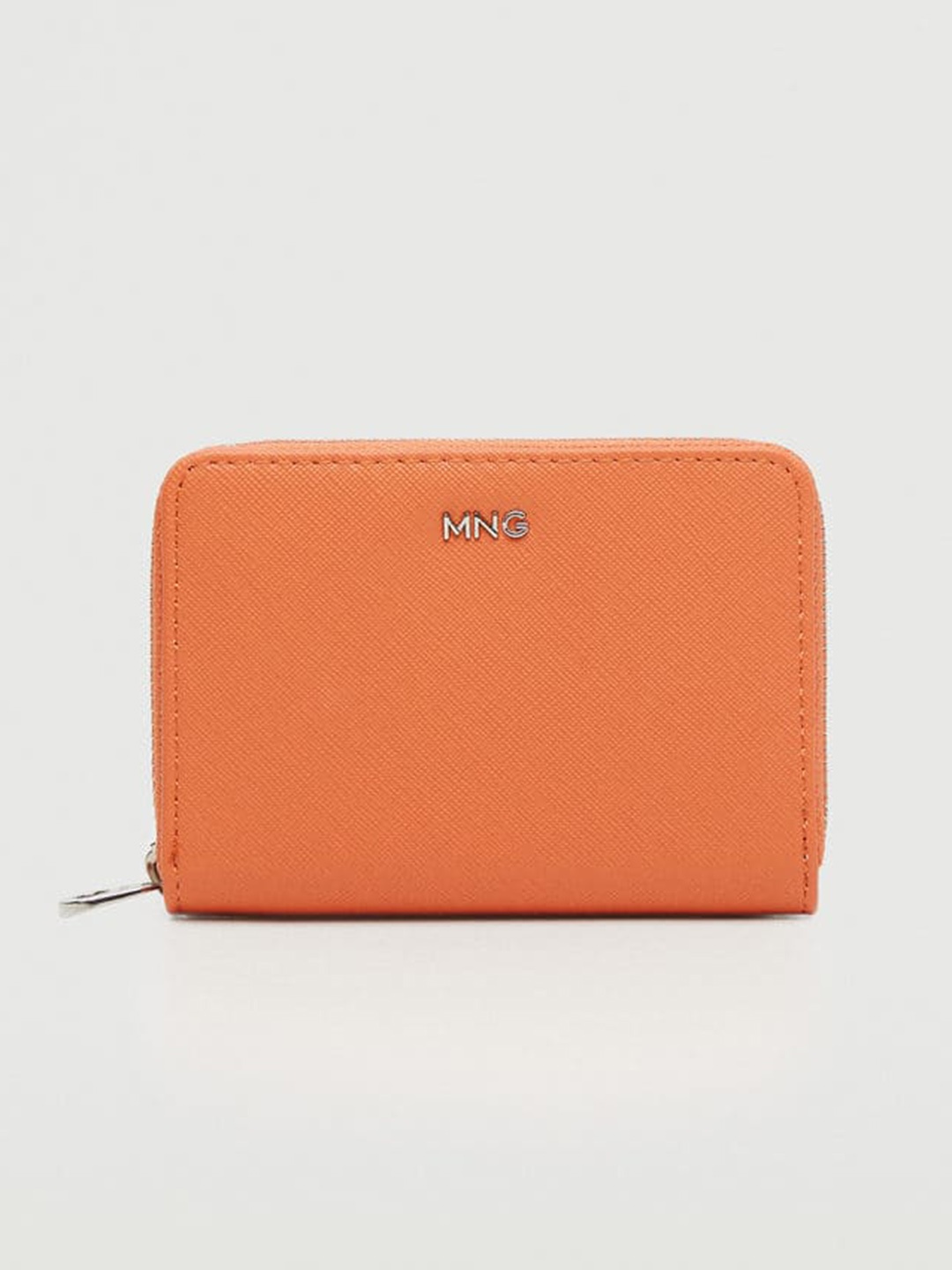 

MANGO Women Coral Orange Textured Zip Around Wallet