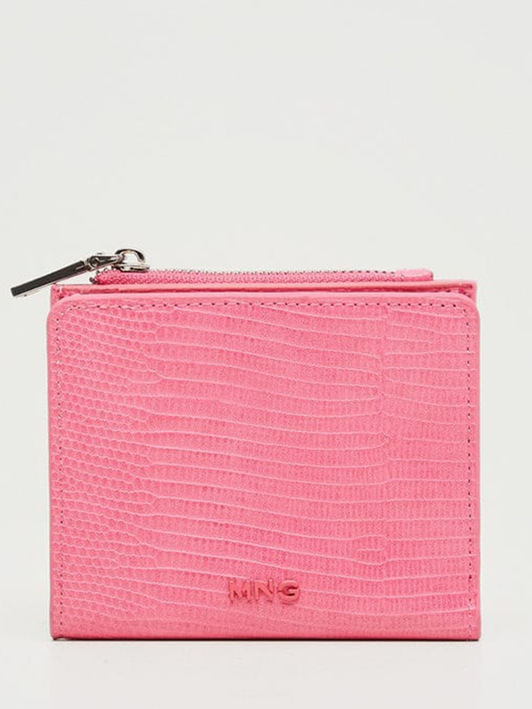

MANGO Women Pink Croc Textured Two Fold Wallet