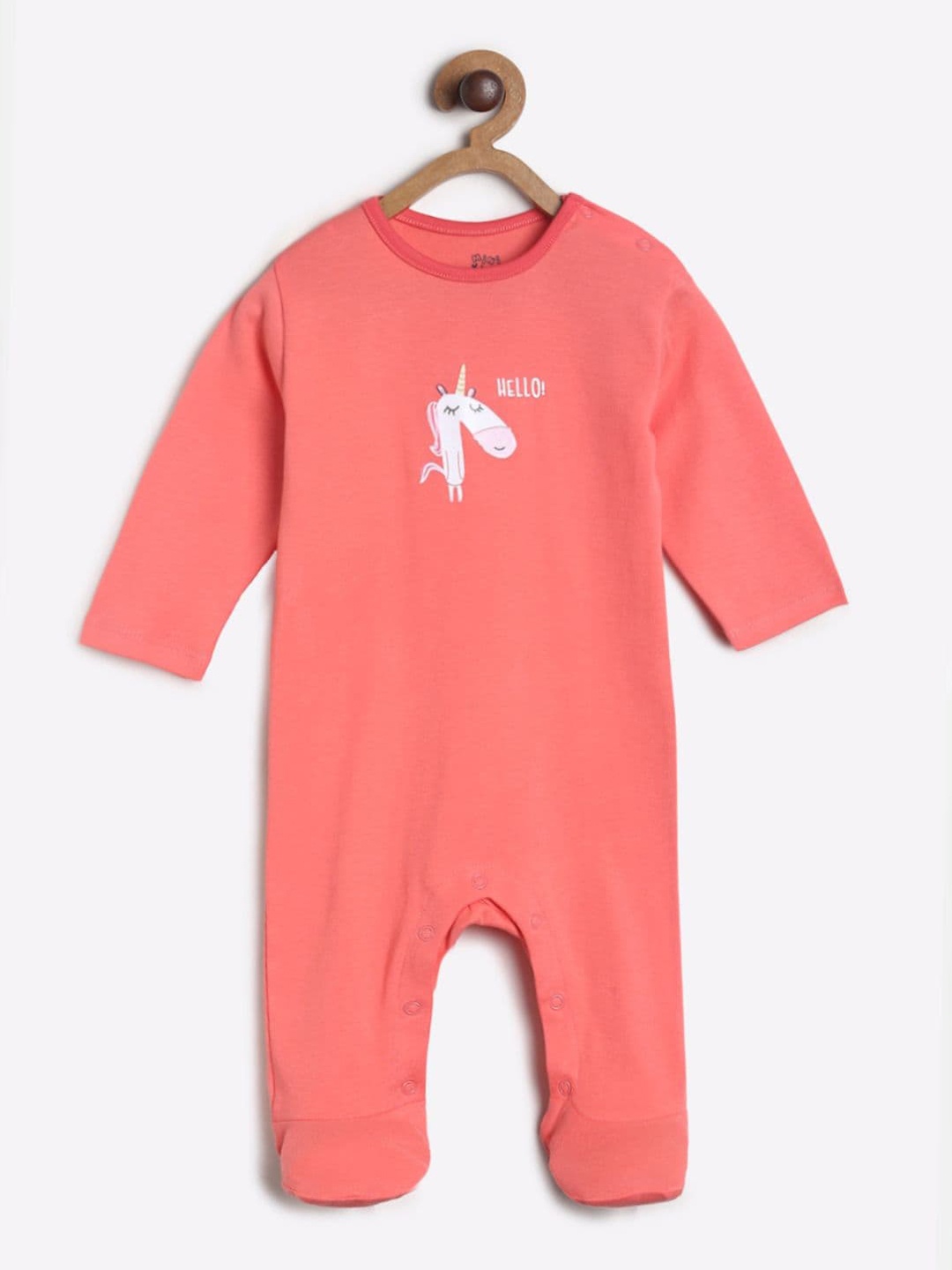 

MINI KLUB Unisex Infants Set of 2 Coral Red & White Printed Sleepsuit, Multi