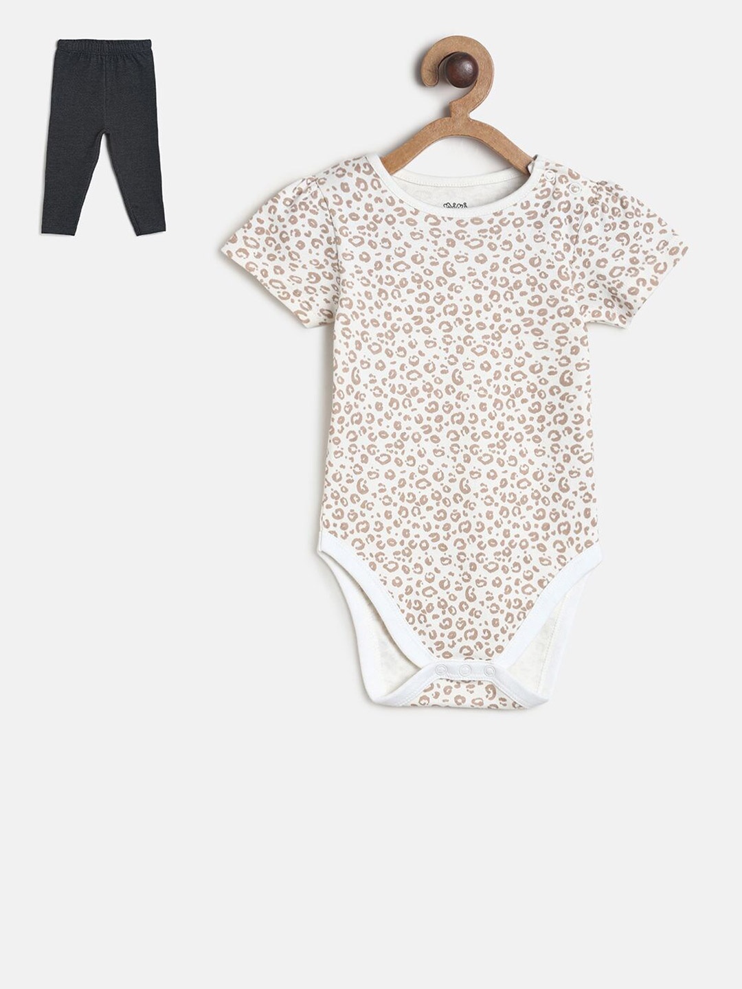

MINI KLUB Infant Girls White And Grey Printed Top with Shorts