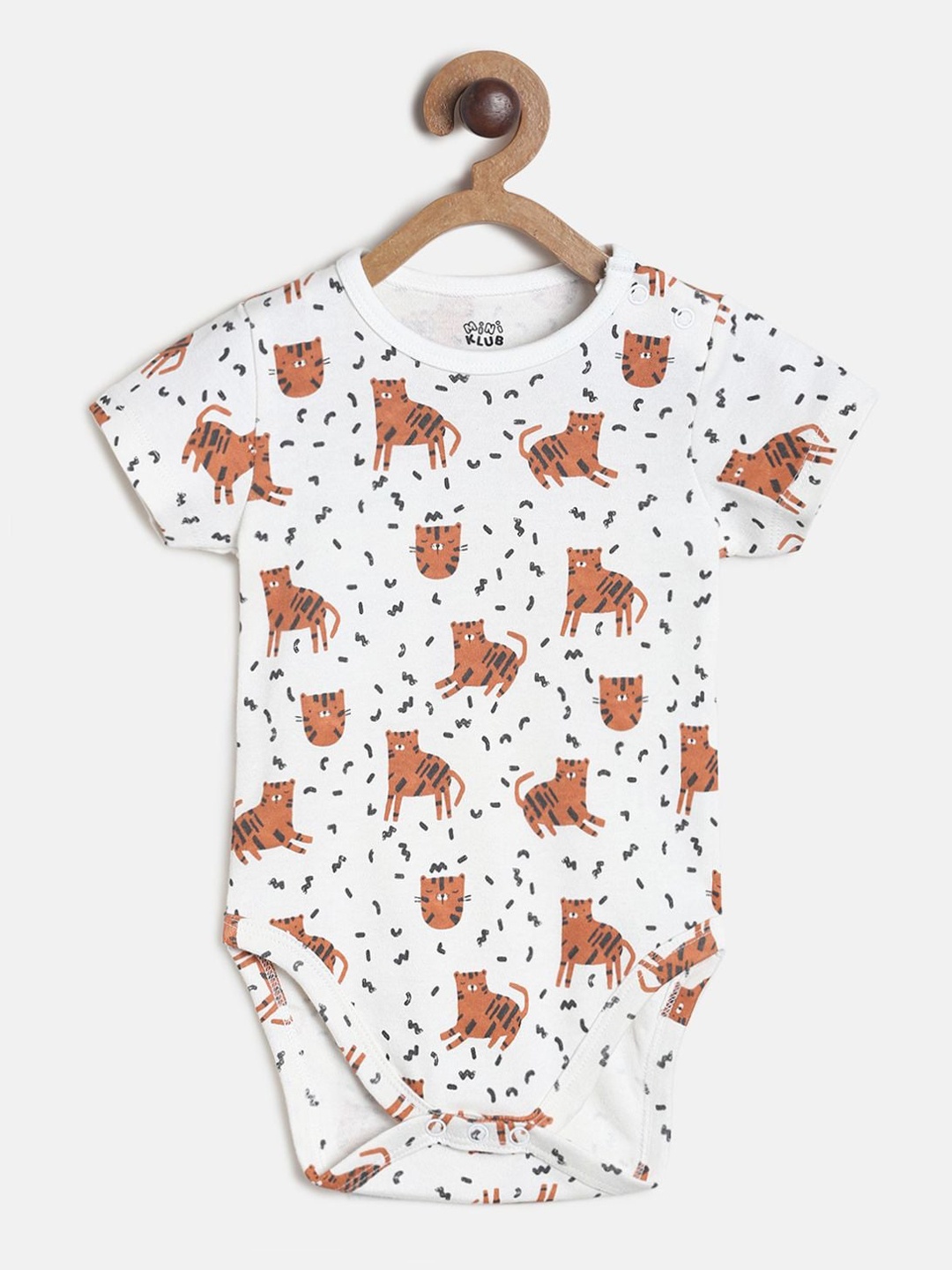 

MINI KLUB Boys White & Brown Printed Pure Cotton Bodysuit