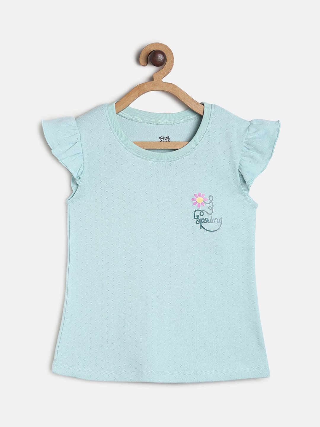 

MINI KLUB Girls Green Floral Print Cotton Knitted Top