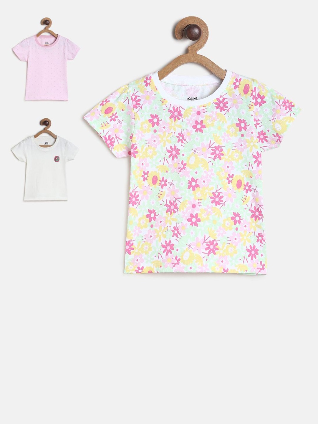 

MINI KLUB Girls Pink & White Floral Printed Pure Cotton Top