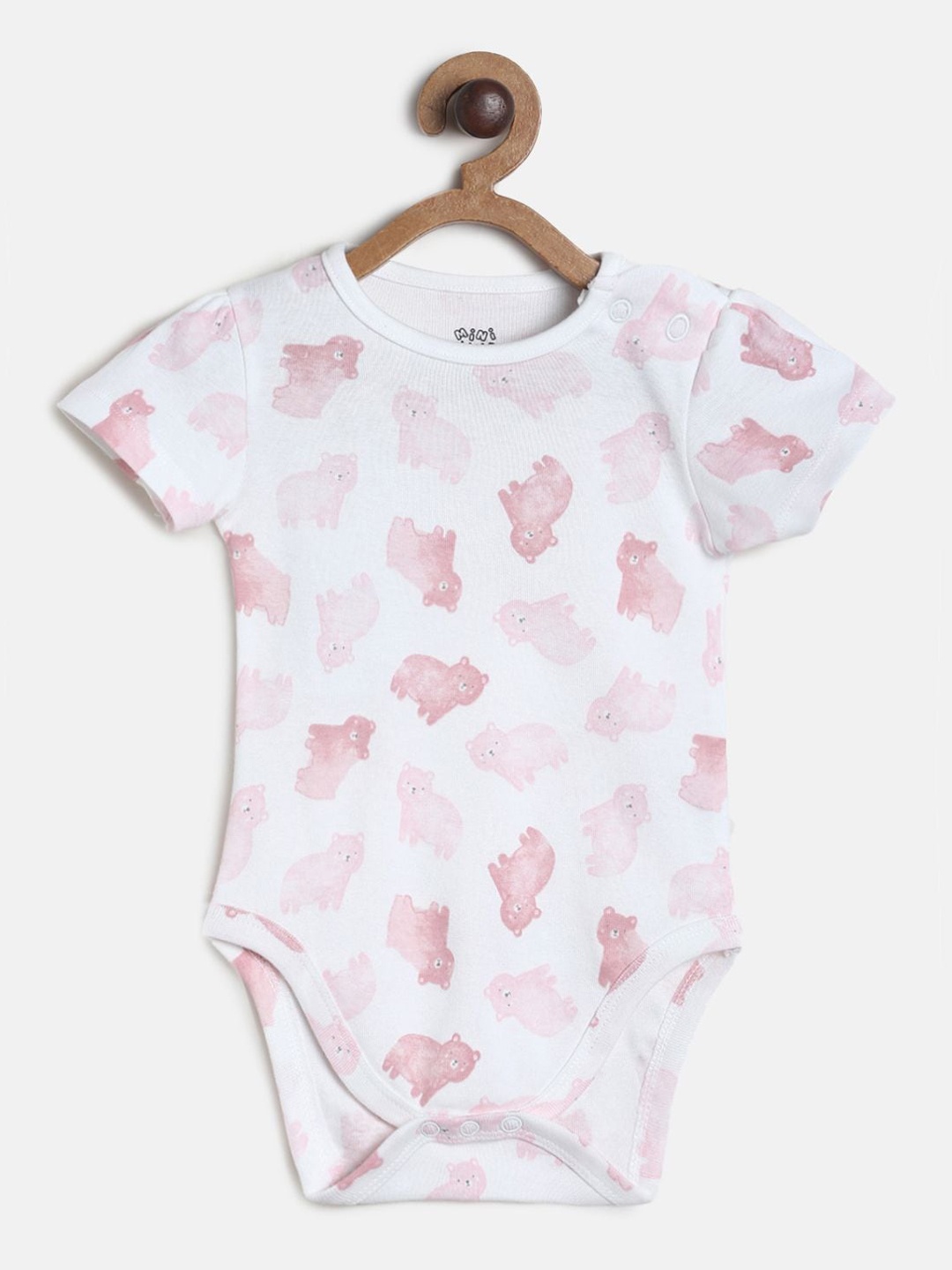 

MINI KLUB Infants Kids White and Pink Printed Pure Cotton Bodysuit, Grey